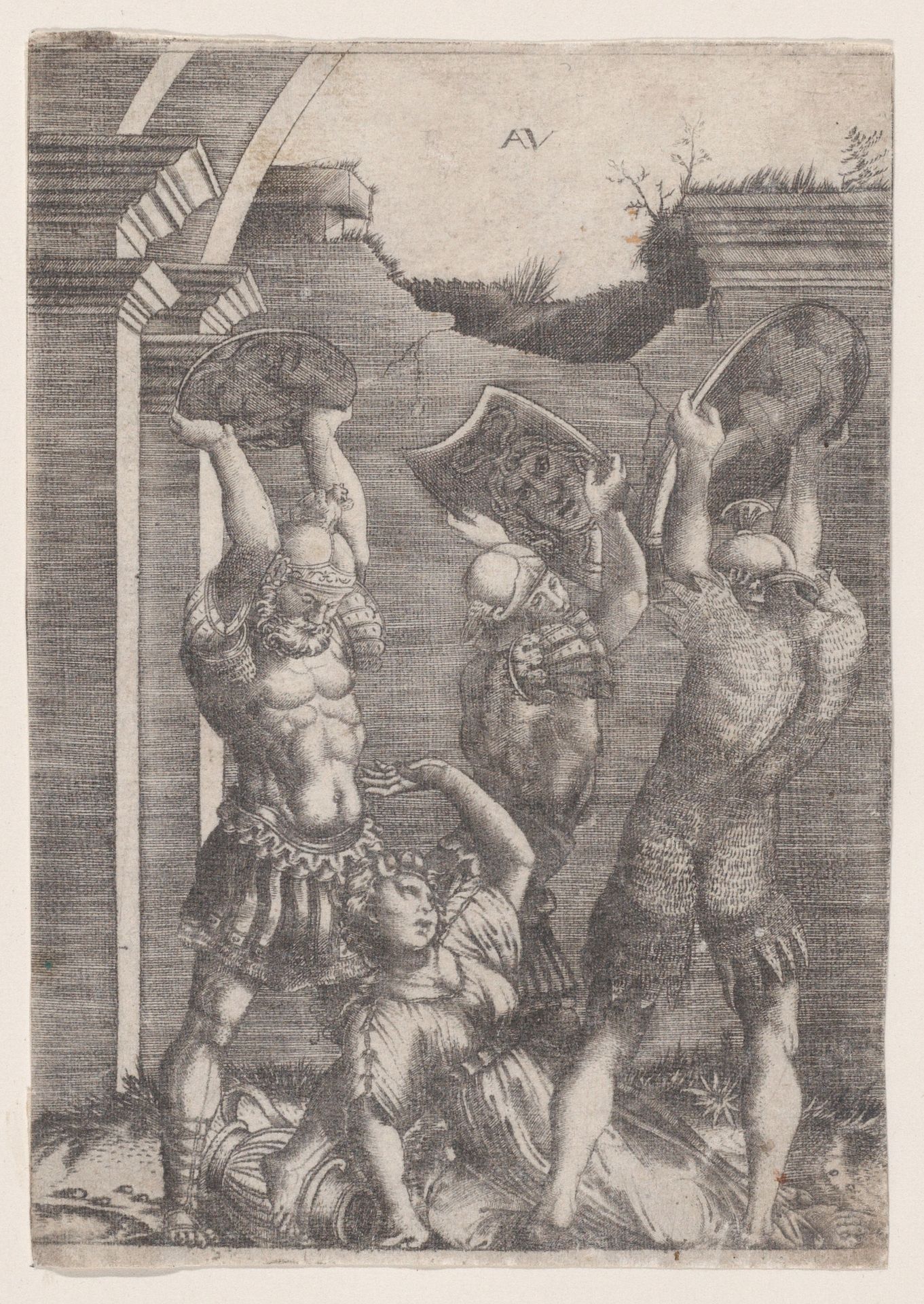 Tarpeia Crushed by the Sabines by Agostino Veneziano