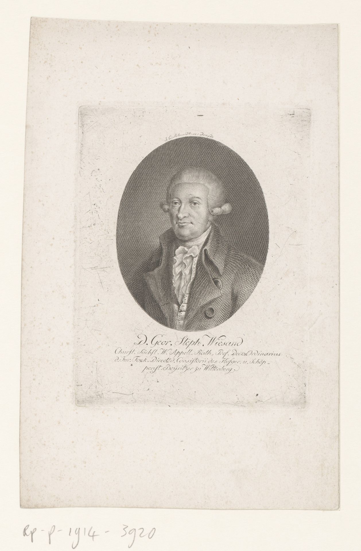 Portret van Georg Stephan Wiesand by Johann Gottfried Schmidt