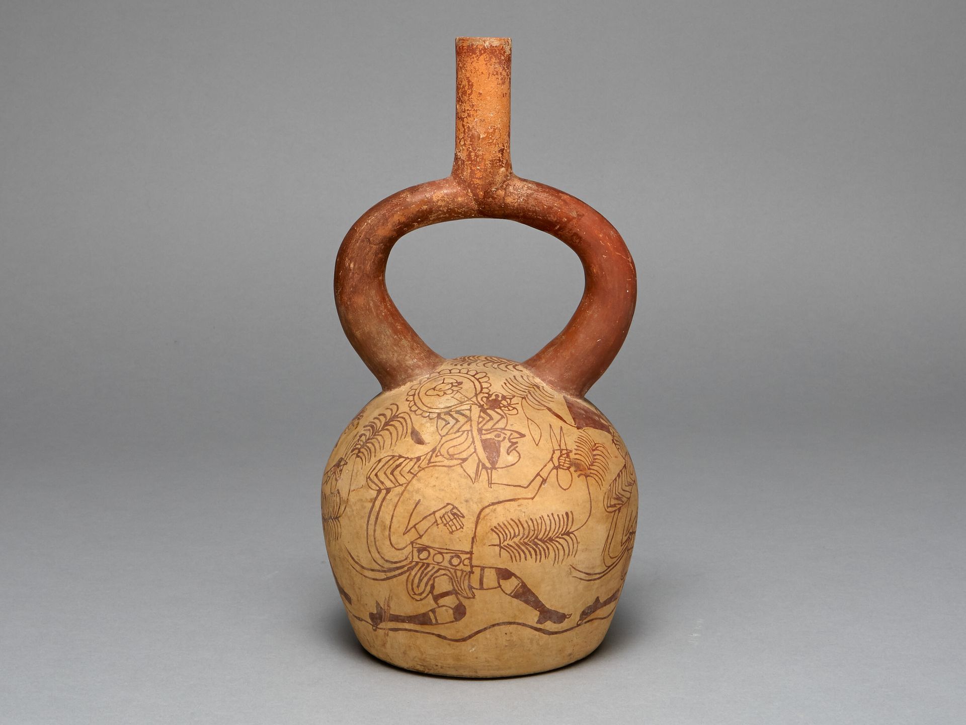 Stirrup Spout Vessel Depicting Runners by Moche