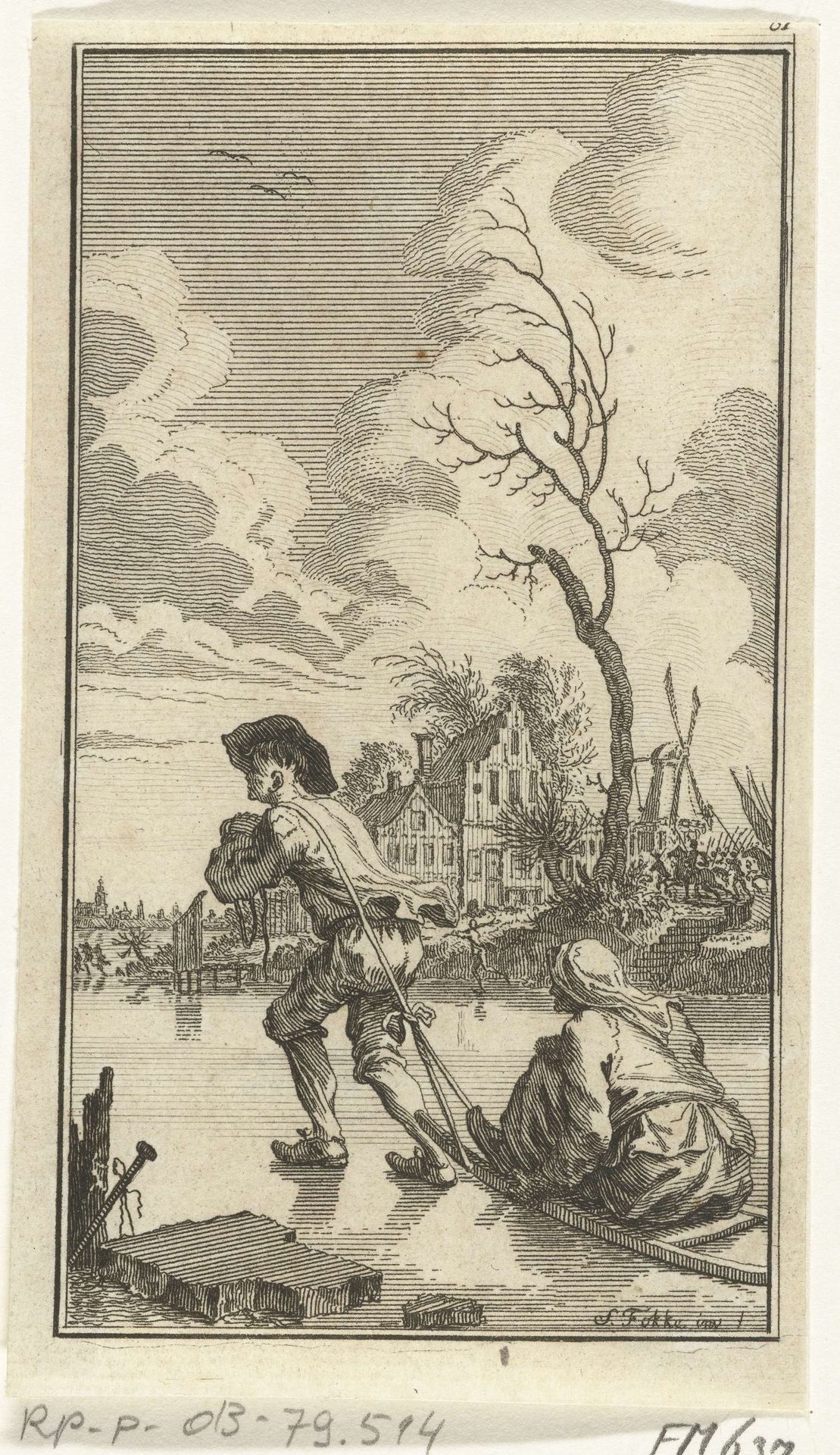 Lambert Melisz. vlucht met zijn moeder in een slee over het ijs, 1574 by Simon Fokke