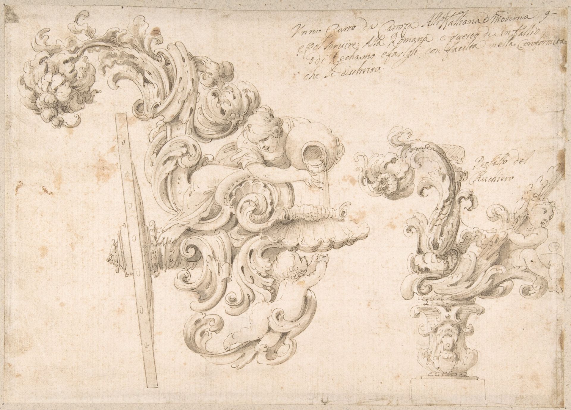 Design for the Rear of a Coach with a Girl Pouring Water into a Shell by Anonymous