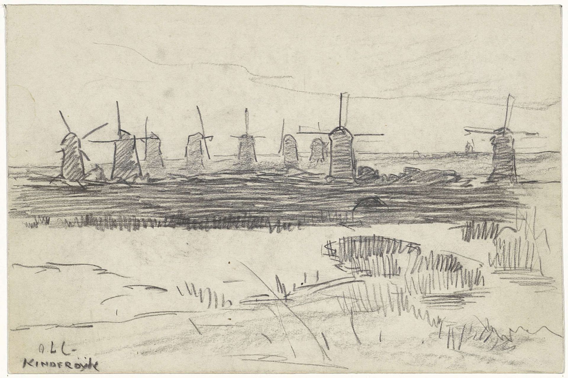 Windmolens bij Kinderdijk by Adolf le Comte