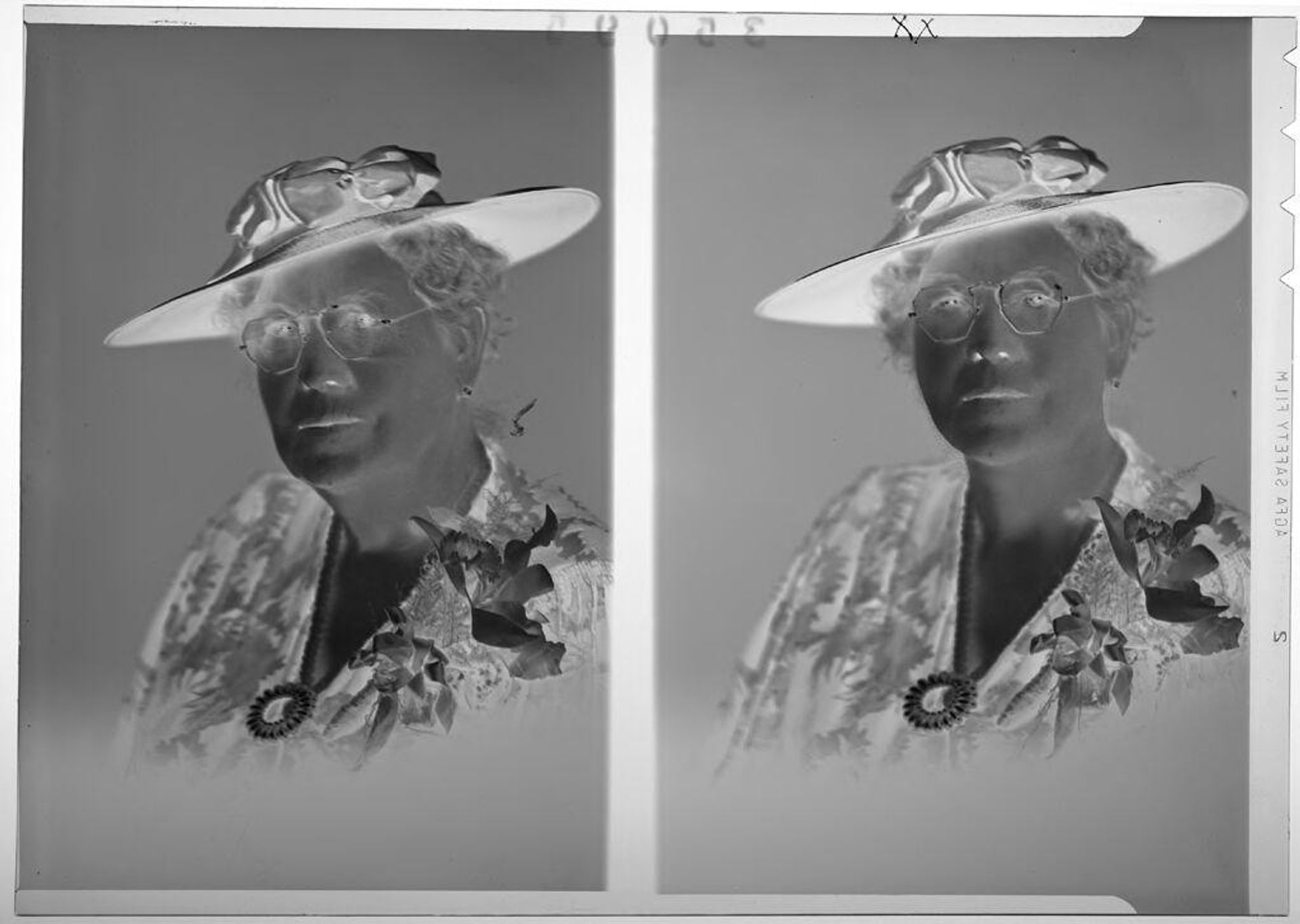 Untitled (double studio portrait of old woman wearing hat and corsage) by Martin Schweig