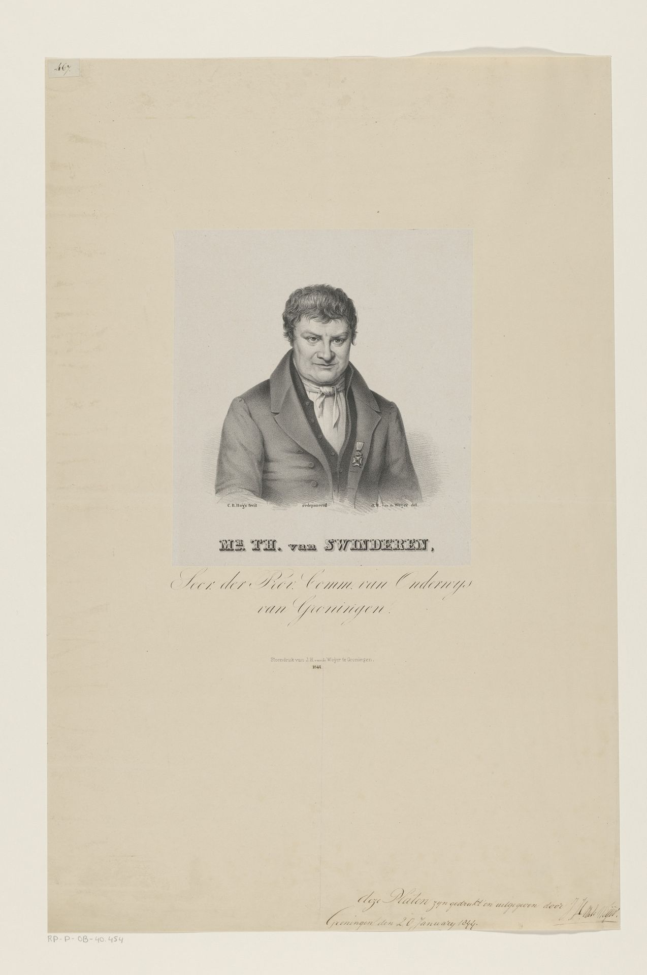 Portret van Theodorus van Swinderen by Cornelis Bernardus Buijs