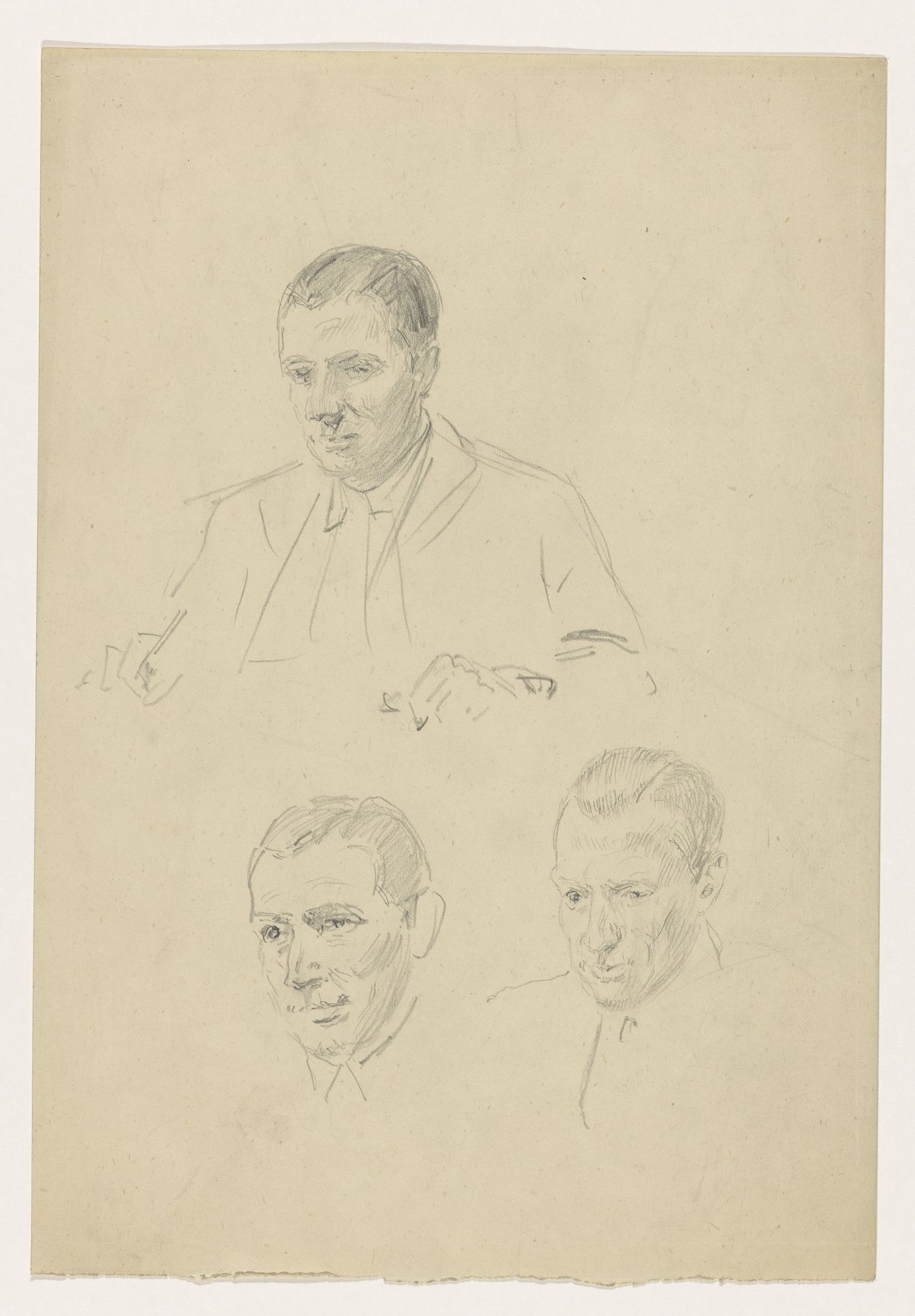 Portretstudies voor het (onvoltooide) schilderij van de Nederlandse rechtbank in Londen, juni 1942: Mr. H. van Everdingen. by Anton Abraham van Anrooy