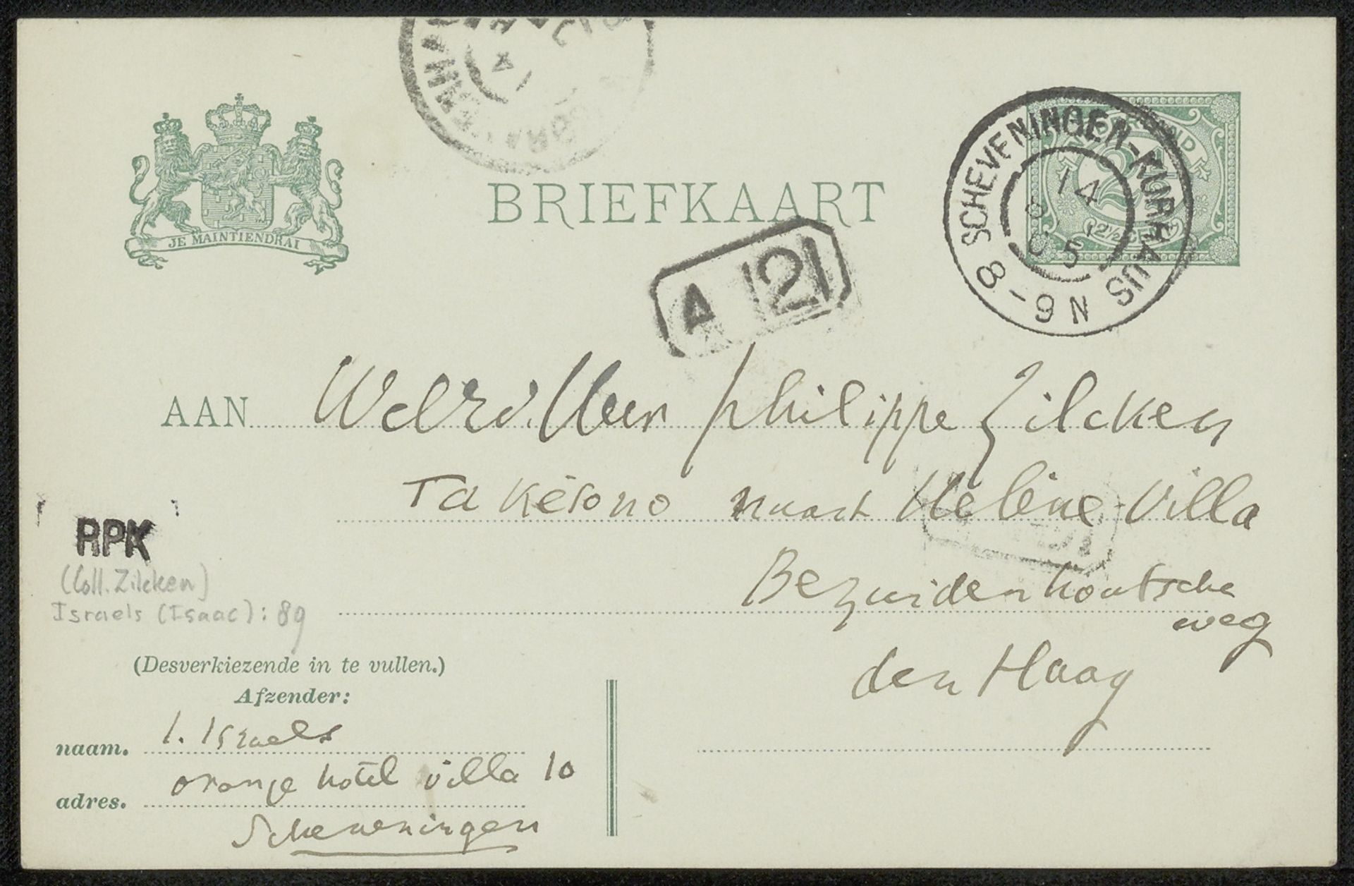 Briefkaart aan Philip Zilcken by Isaac Israels