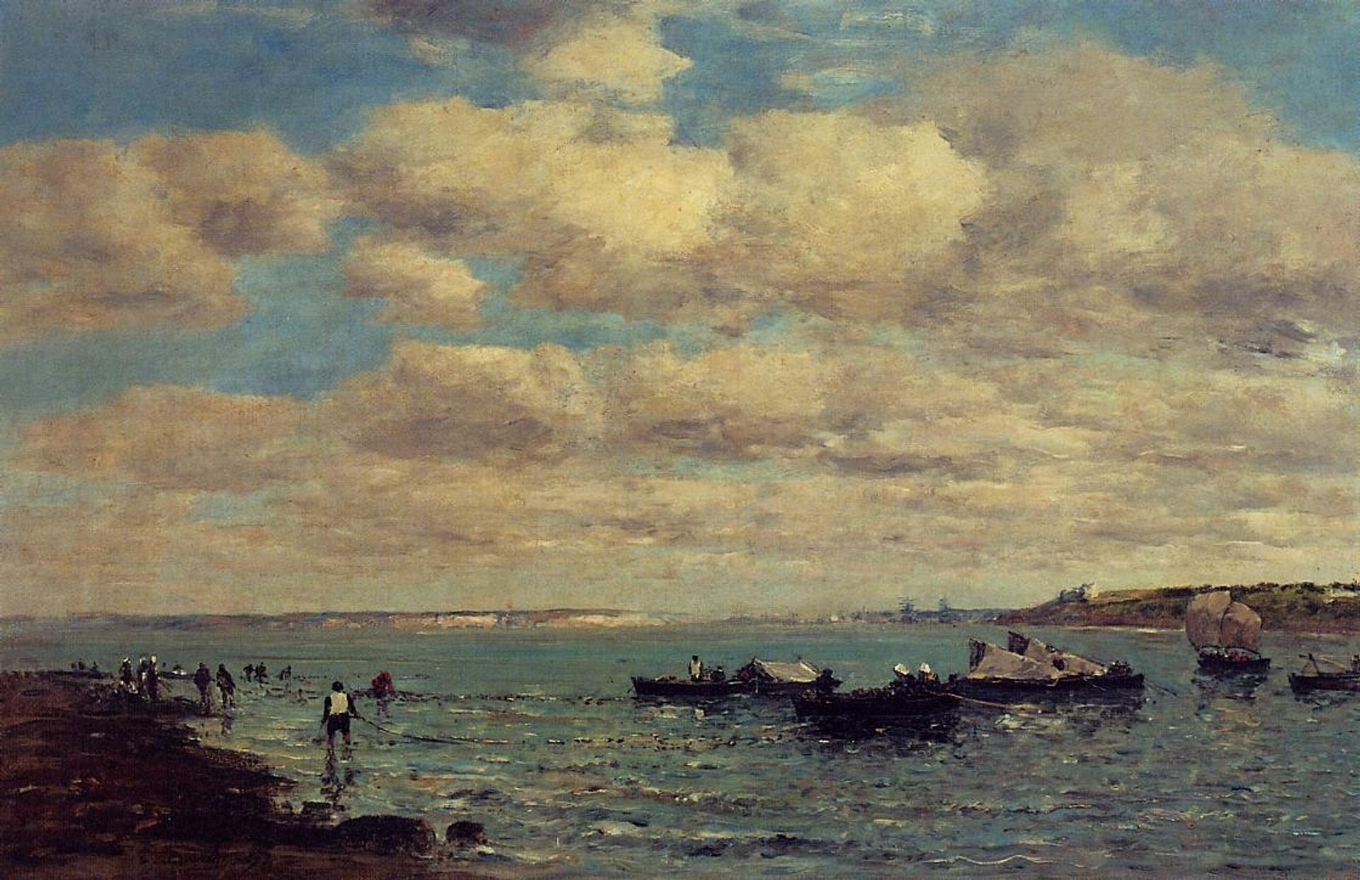Camaret, Fishermen and Boats by Eugène Boudin