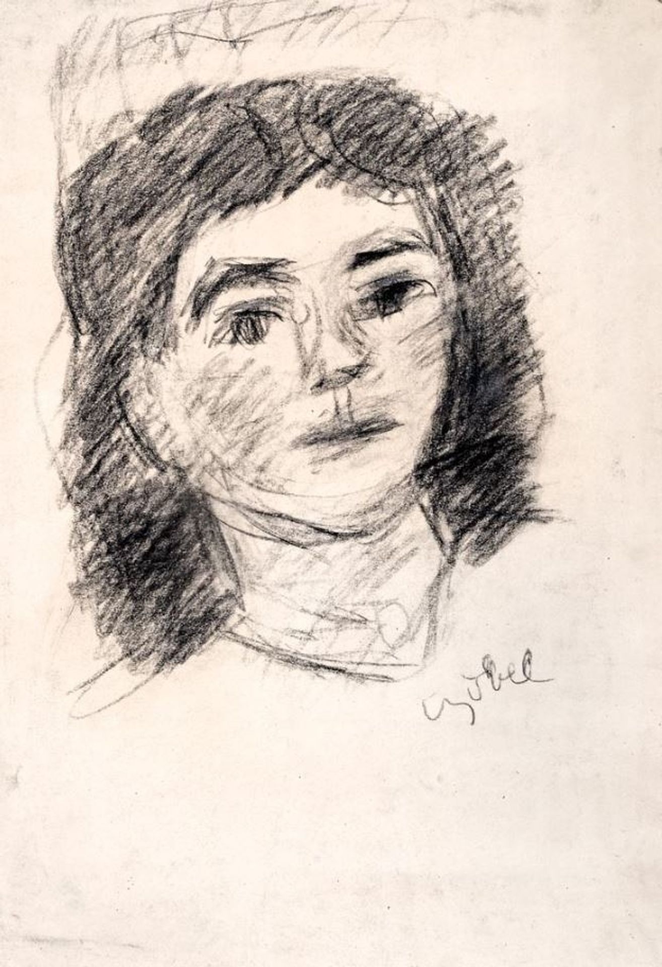 Czóbel Béla  Leány Portré, Szén, Papír, 49x34cm by Bela Czobel