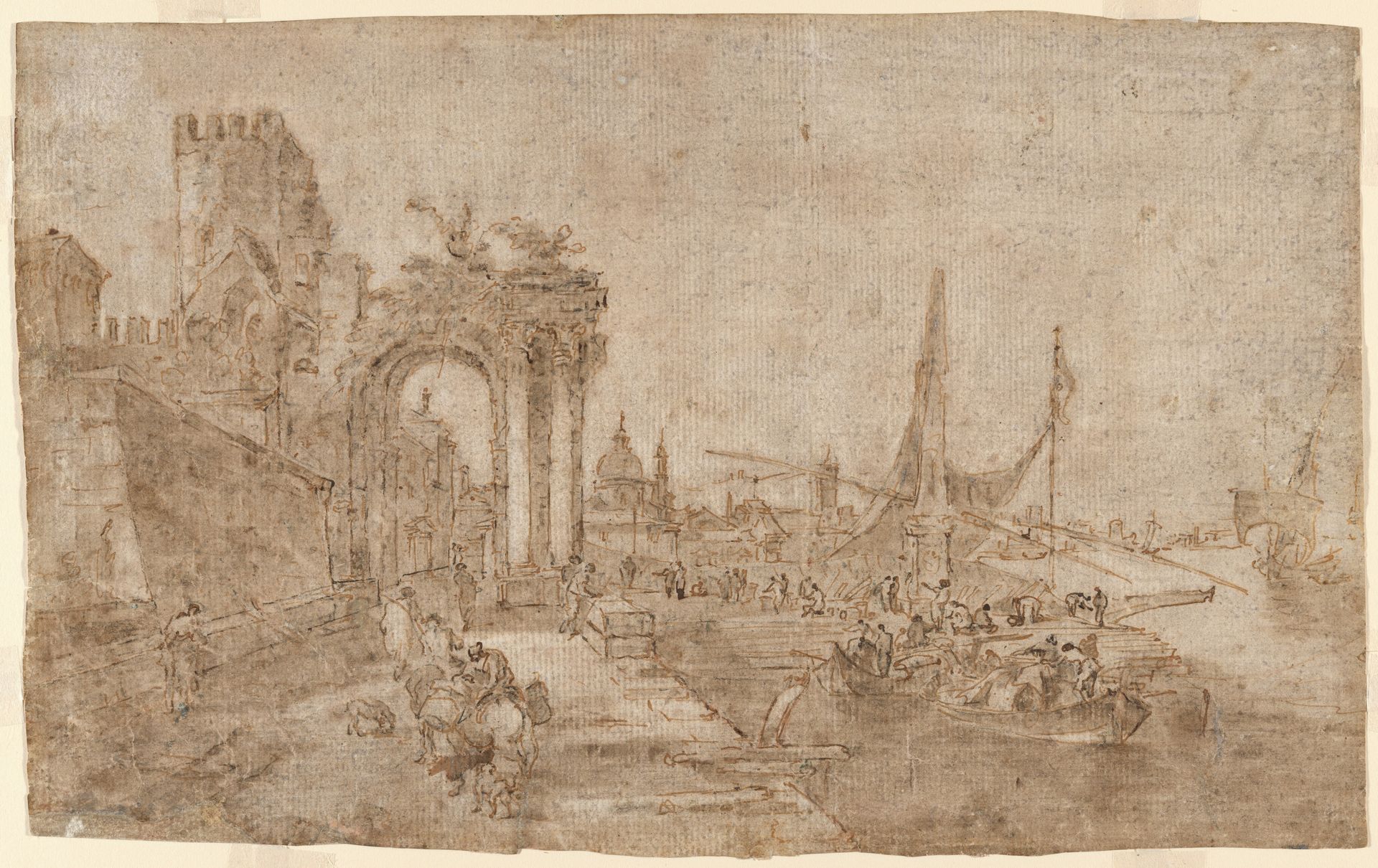 a) Venetian Capriccio with Boats Unloading; b) Figures among Ruins by Francesco Guardi