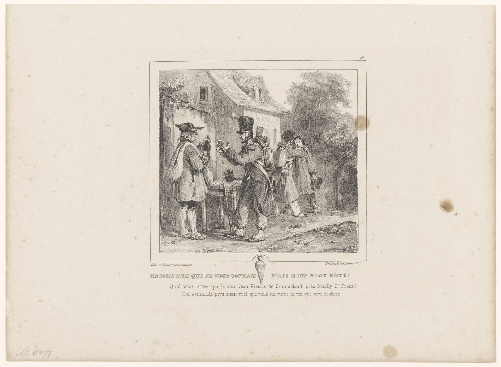 Soldaat en boer drinken een glas wijn by Nicolas Toussaint Charlet