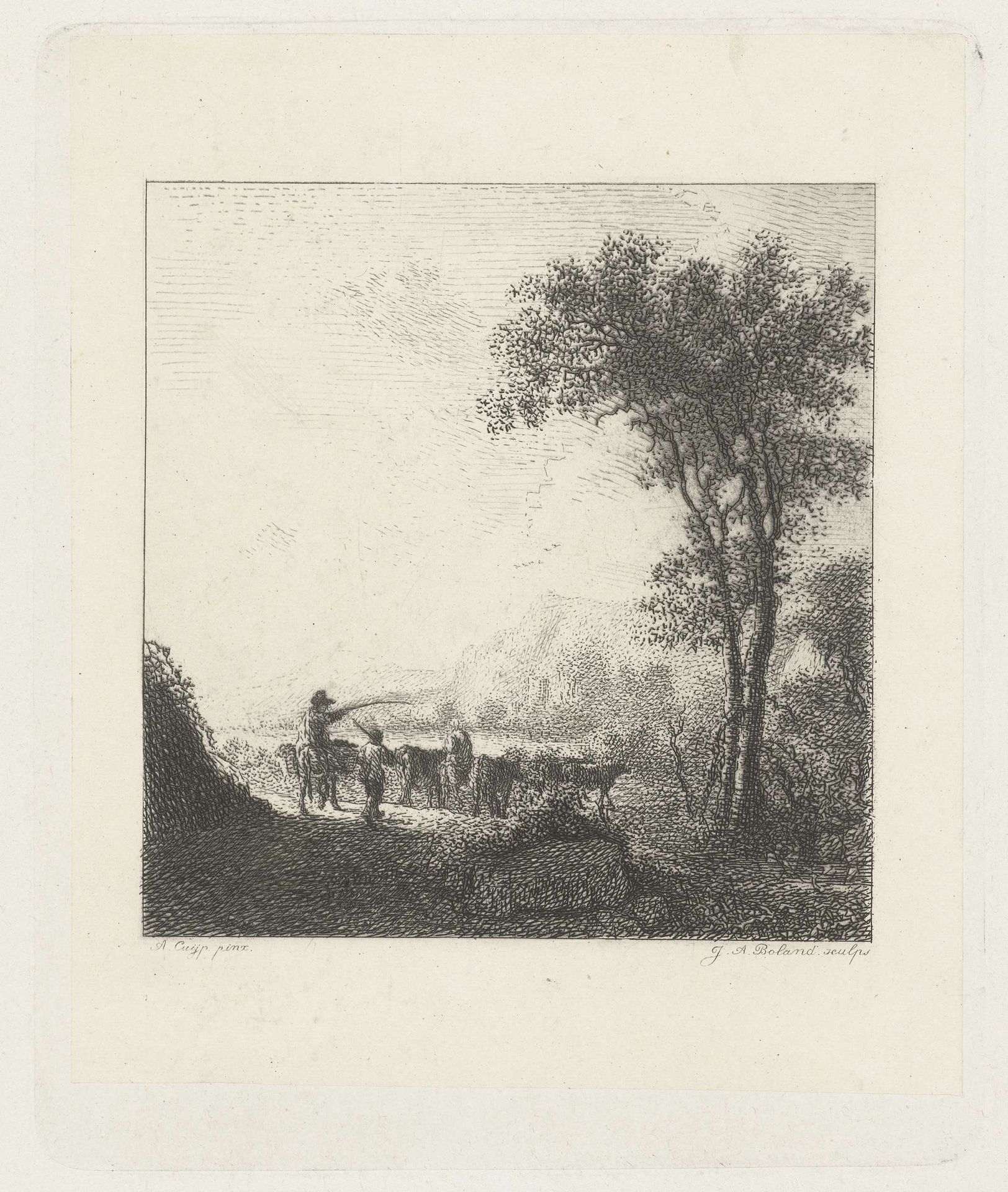 Landschap met herders en vee by Johannes Arnoldus Boland