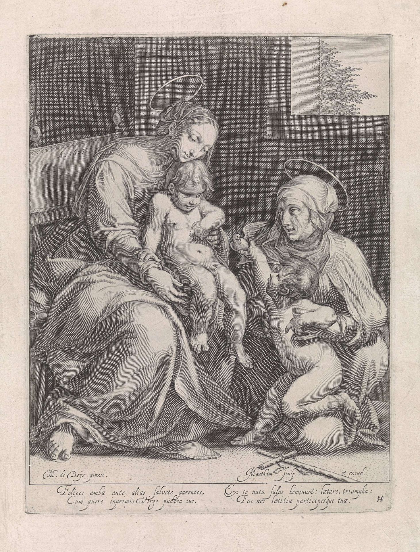 Maria met Kind en Elisabeth met de kleine Johannes by Jacob Matham