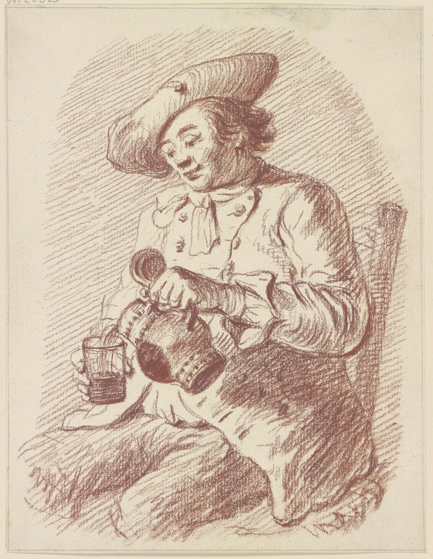 Sitzender Mann, aus einem Krug in ein Glas einschenkend by Friedrich Wilhelm Hirt