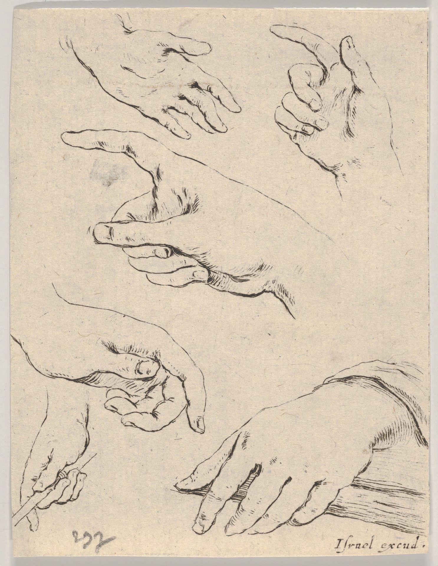 Plate 6: six hands, from 'The Book for Learning to Draw' (Livre pour apprendre à dessiner) by Stefano della Bella