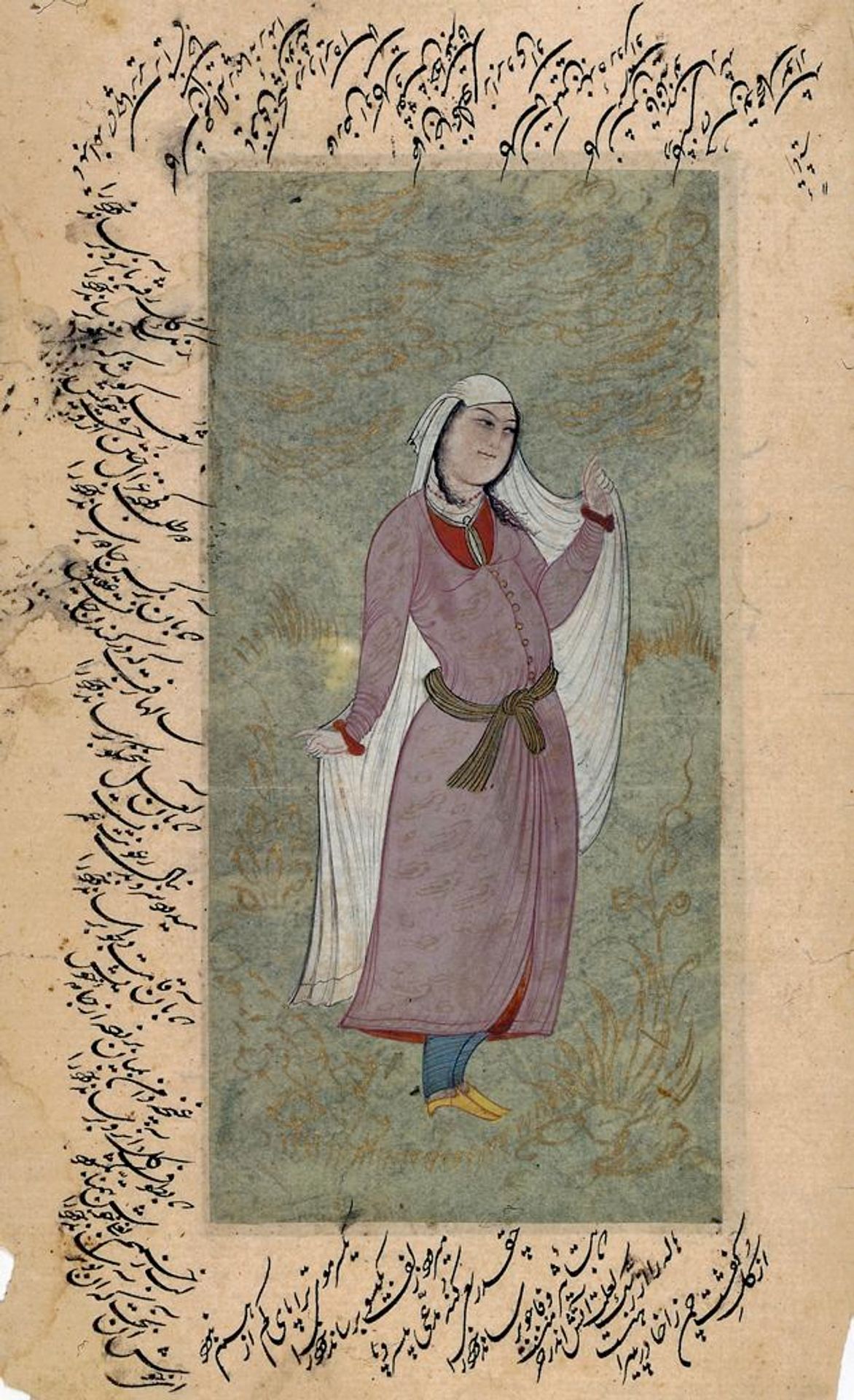 Young woman in a white wrap by Reza Abbasi