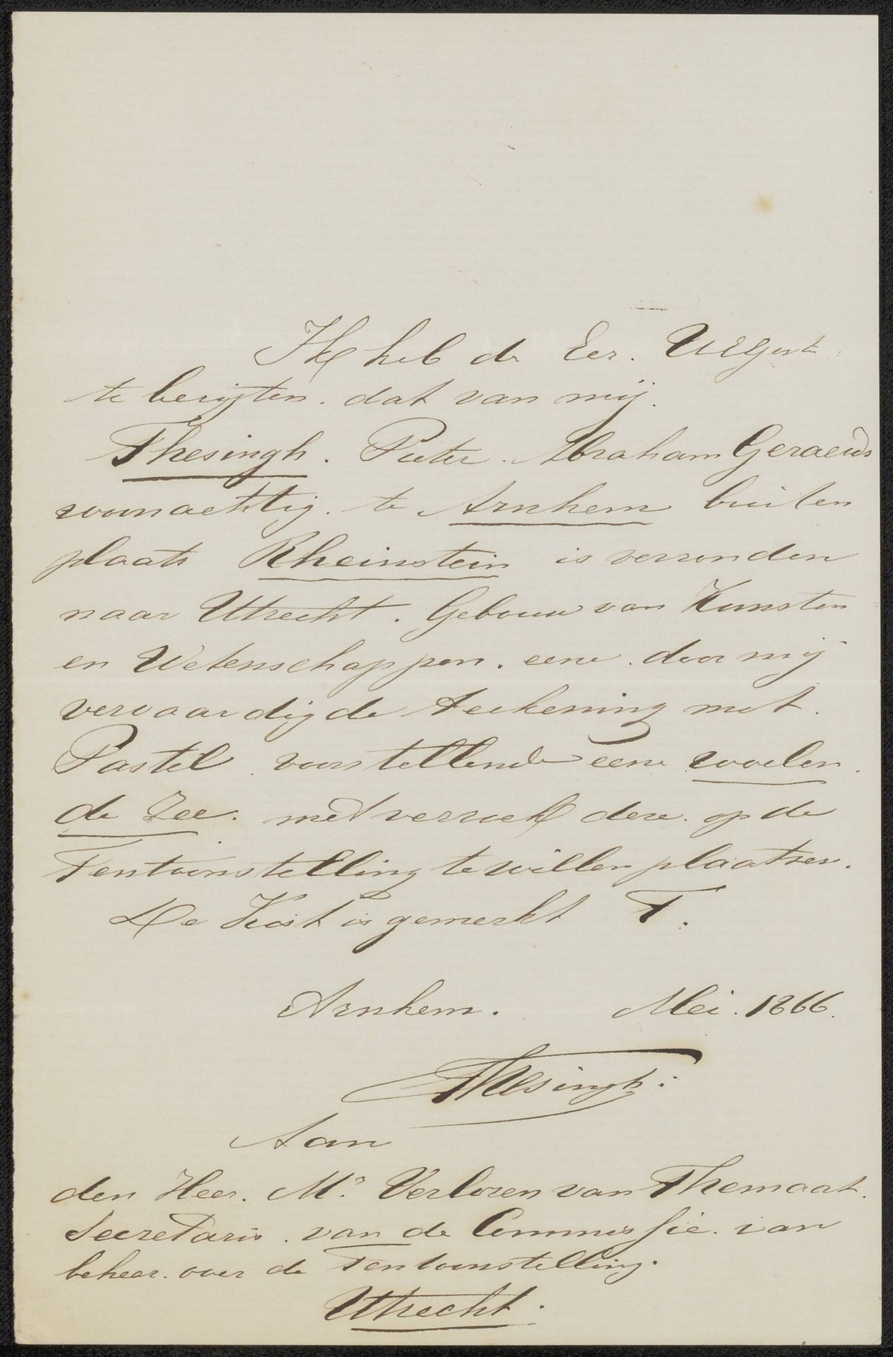 Brief aan Pieter Verloren van Themaat by Pieter Abraham Hendrik Geraerds Thesingh