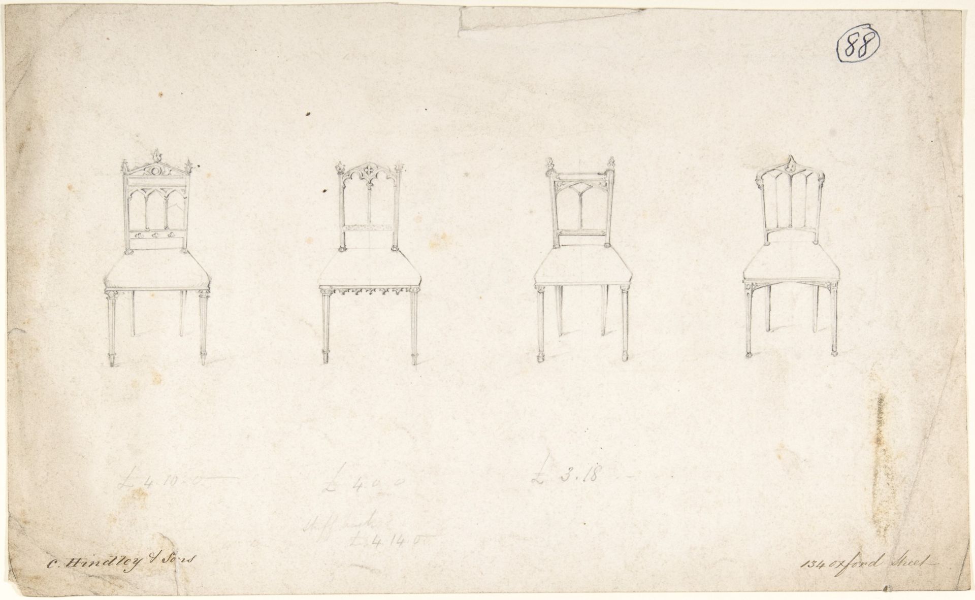 Designs for Four Chairs by Charles Hindley and Sons