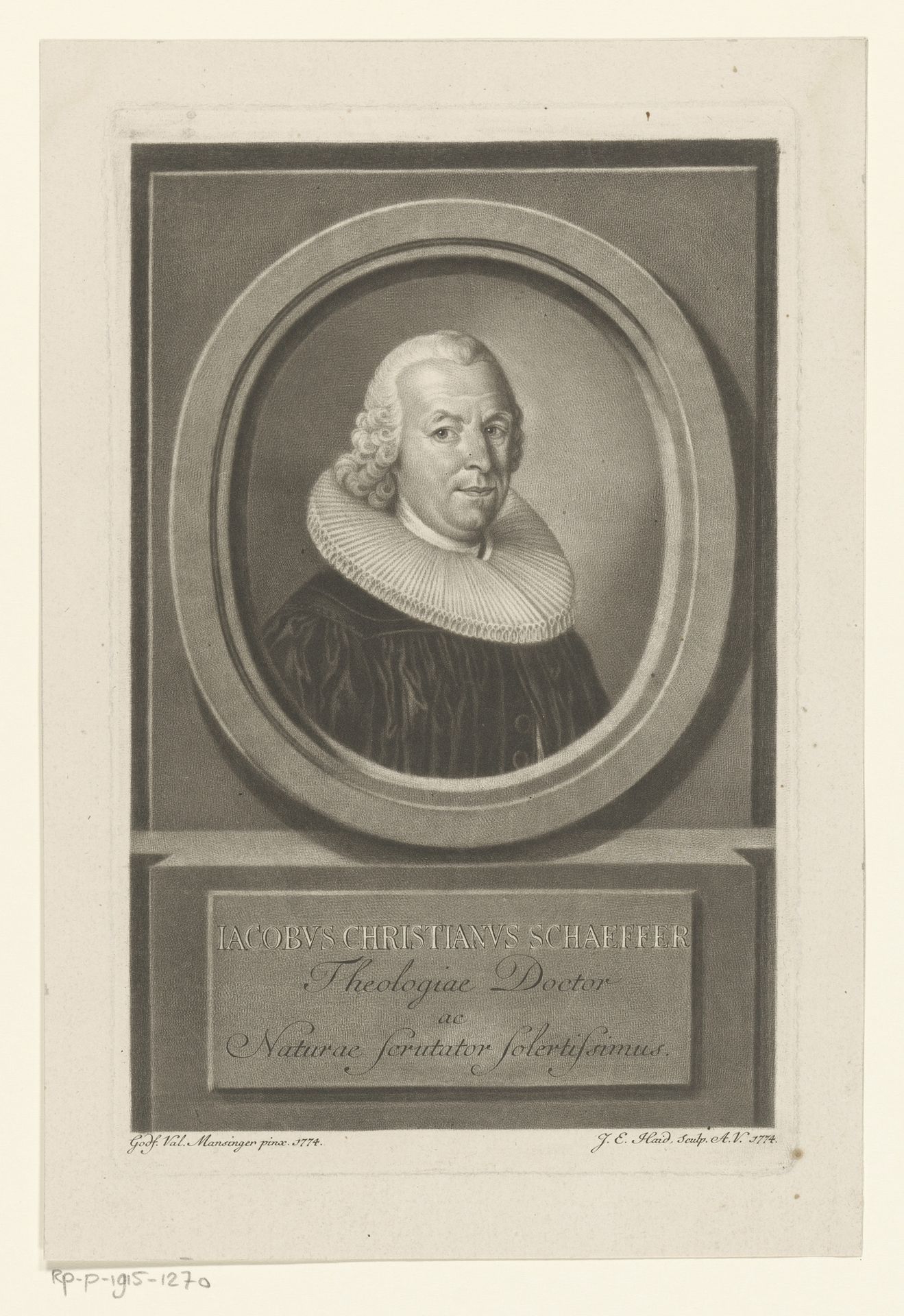 Portret van Jacob Christian von Schaeffer by Johann Elias Haid