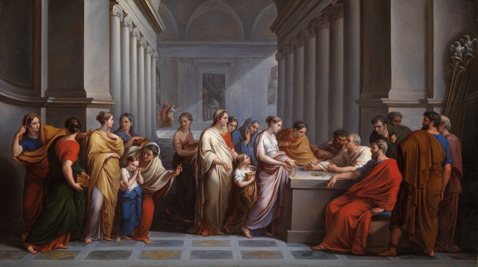 Roman women offering their jewellery in defence of the state by Vincenzo Camuccini