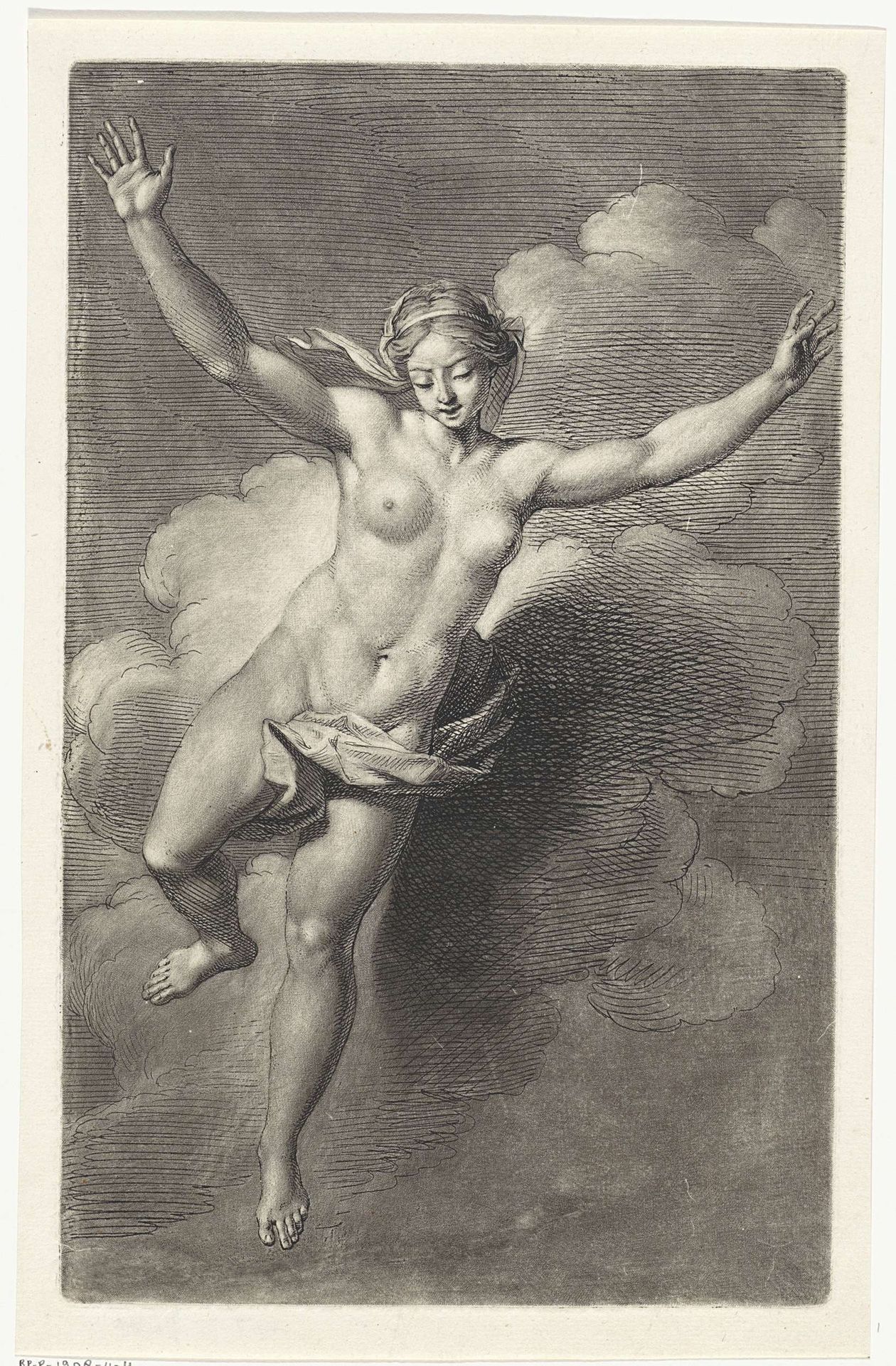 Naakte vrouw in de wolken by Bernard Picart