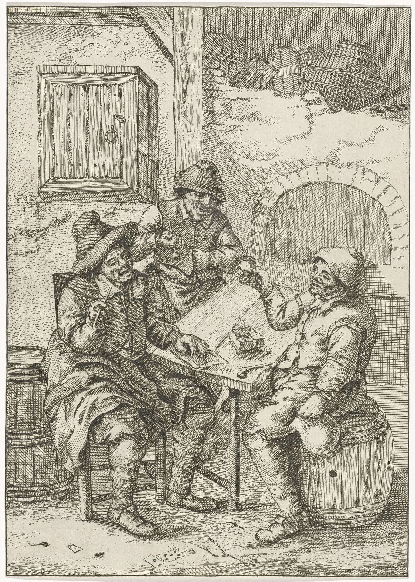 Drie boeren om een tafel by Jan Naning