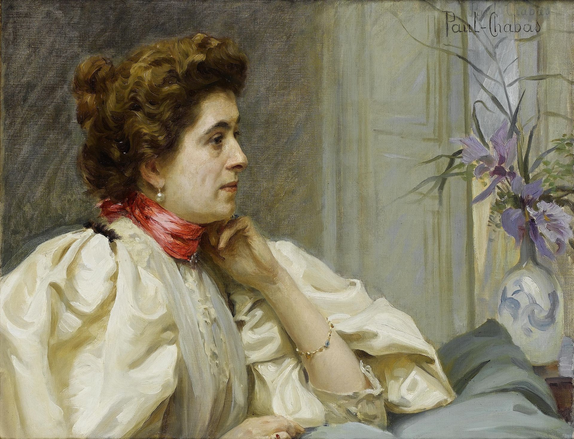 Portrait of a Lady with a Red Scarf by Paul Émile Chabas