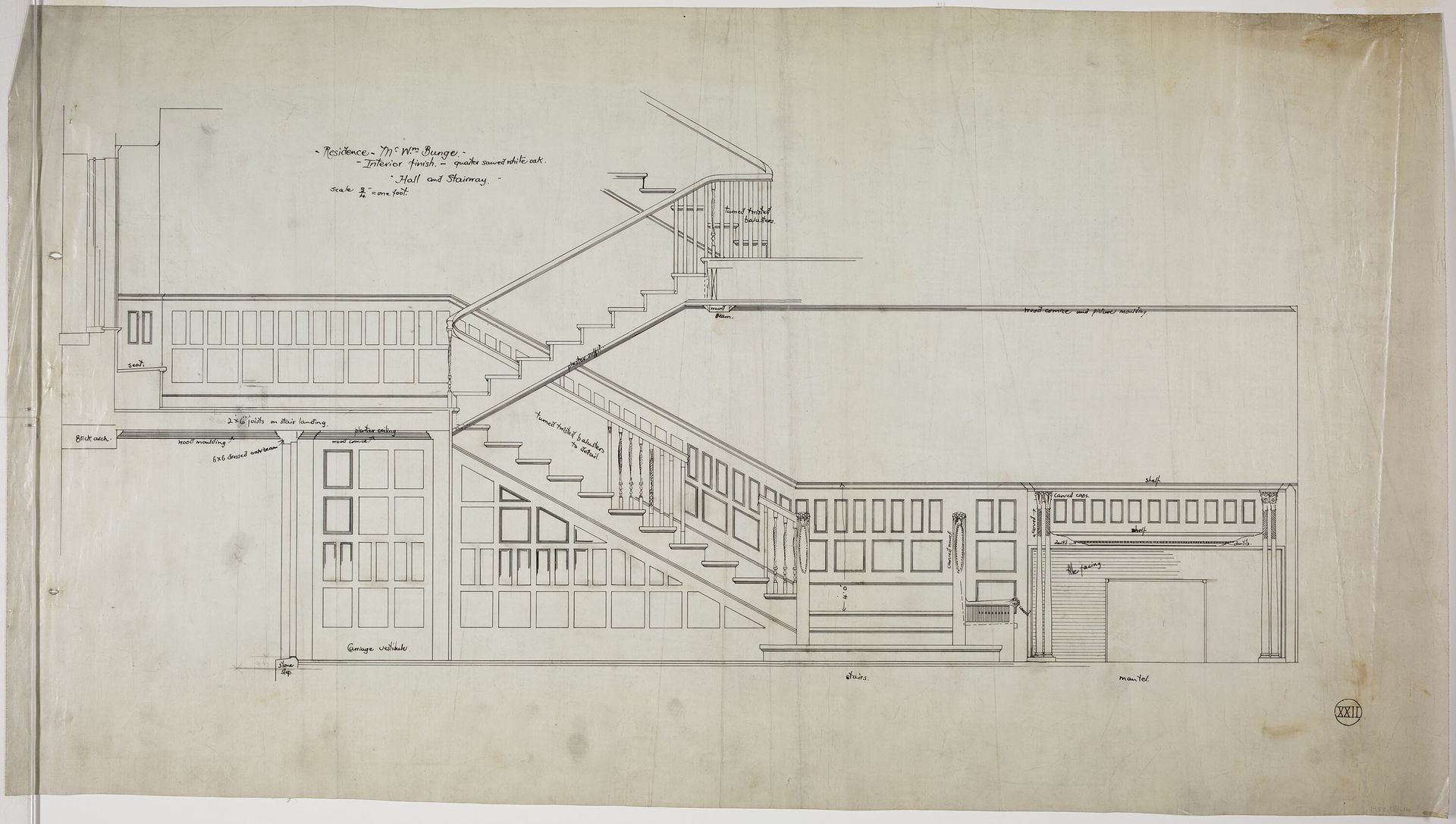 William Bunge House, Chicago, Illinois, Hall and Main Stairway Details by Treat & Foltz