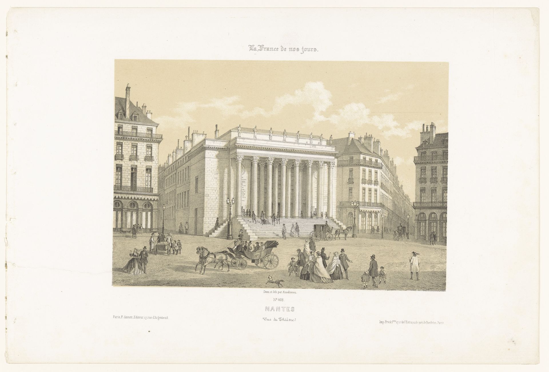 Zicht op het Théâtre Graslin in Nantes by Léon Auguste Asselineau