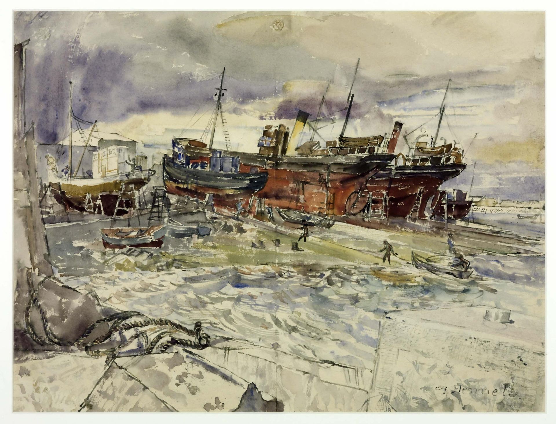 Slipway, Reykjavik Harbour. August 12, 1943 by  Thomas Hennell