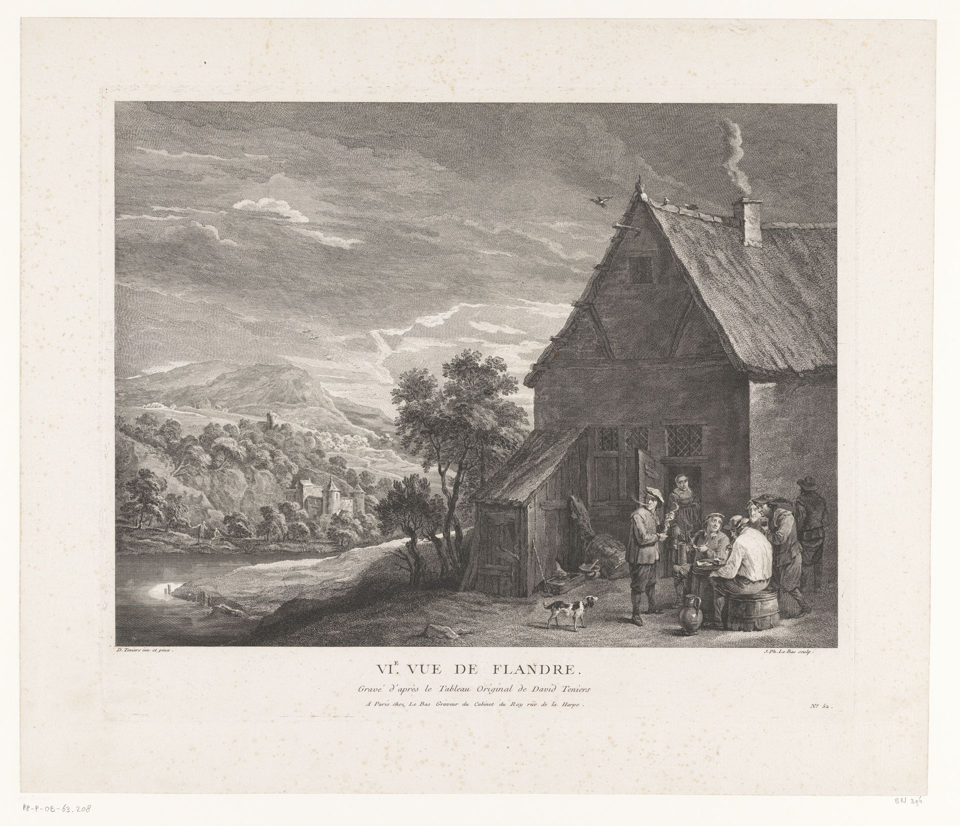 Figuren voor een herberg aan een rivier by Jacques Philippe Le Bas