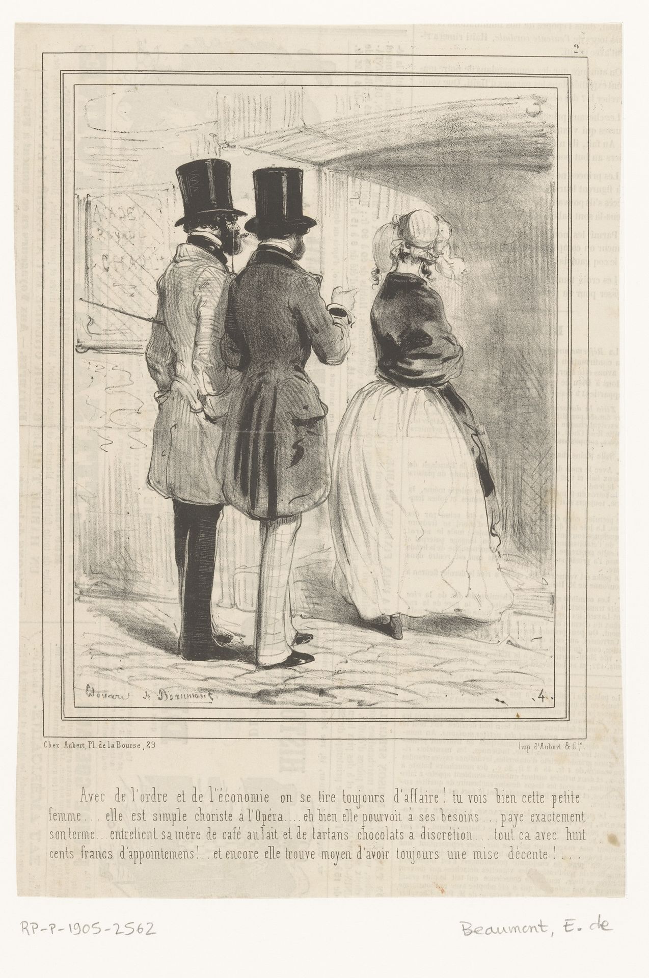 Twee heren roddelen over een zangeres bij de ingang van de Opéra de Paris by Edouard de Beaumont