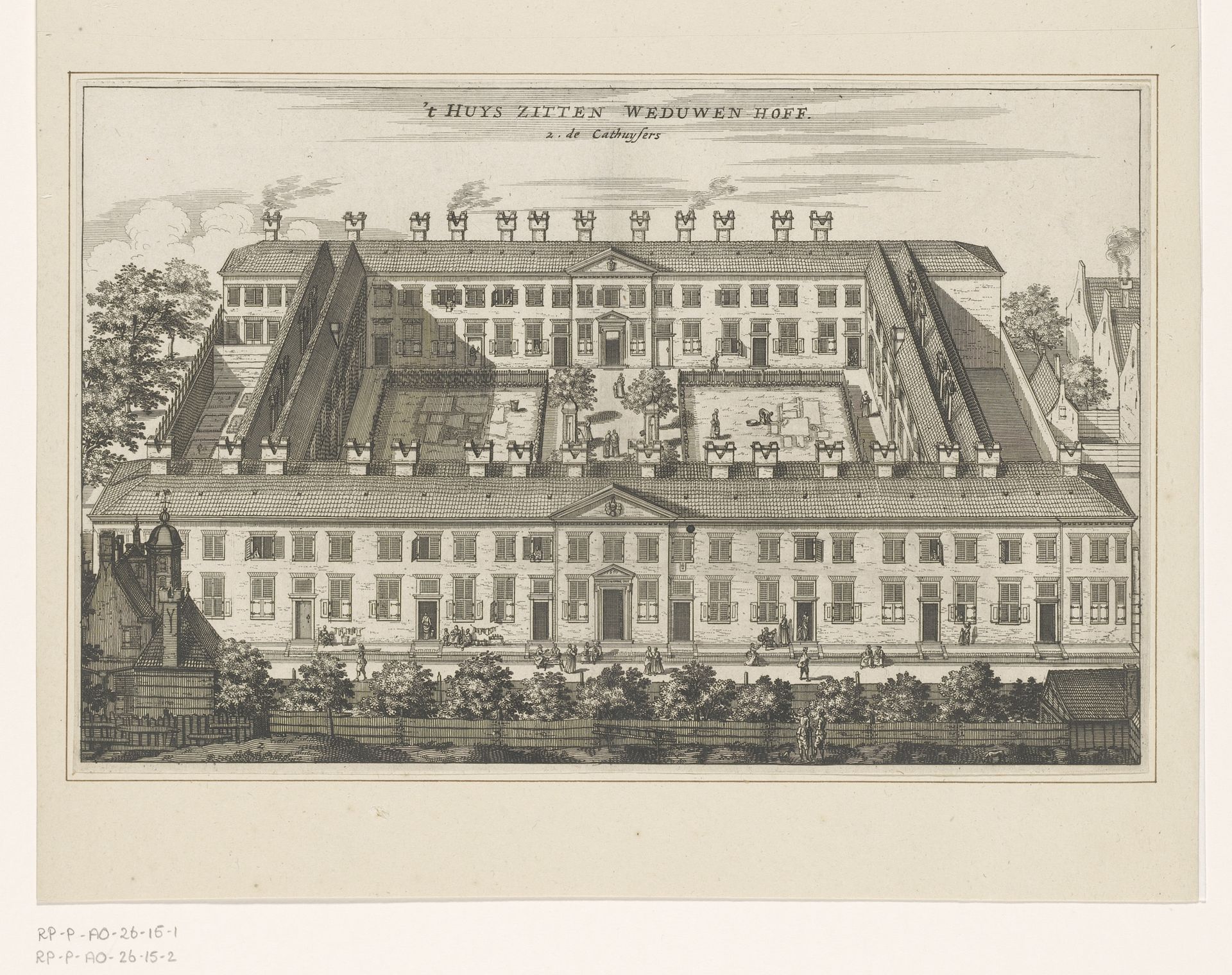 Vogelvluchtgezicht op het Huiszitten Weduwenhof (Kartuizerhof) te Amsterdam by Jacob van Meurs
