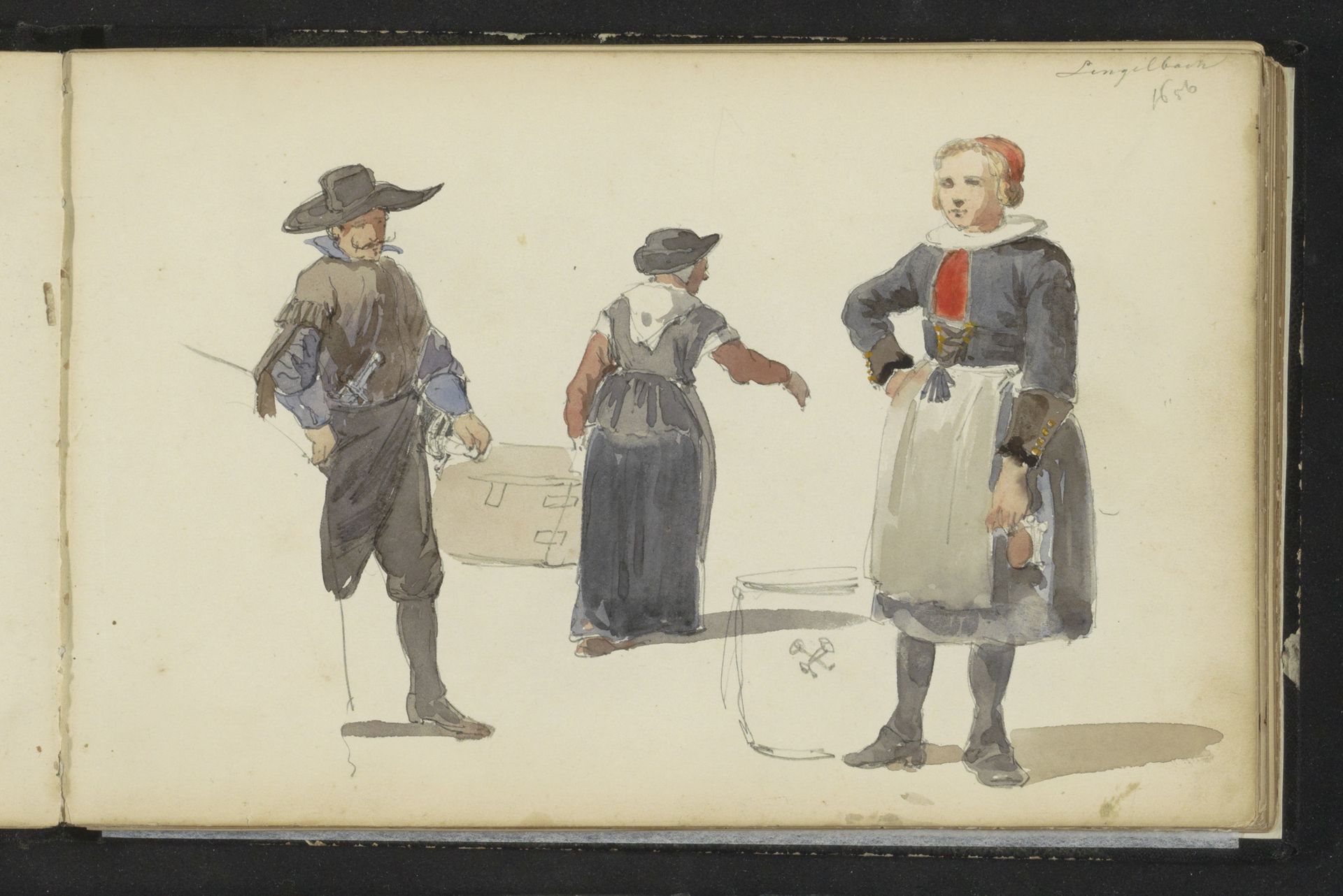 Figuren in zeventiende-eeuwse kleding by Cornelis Springer