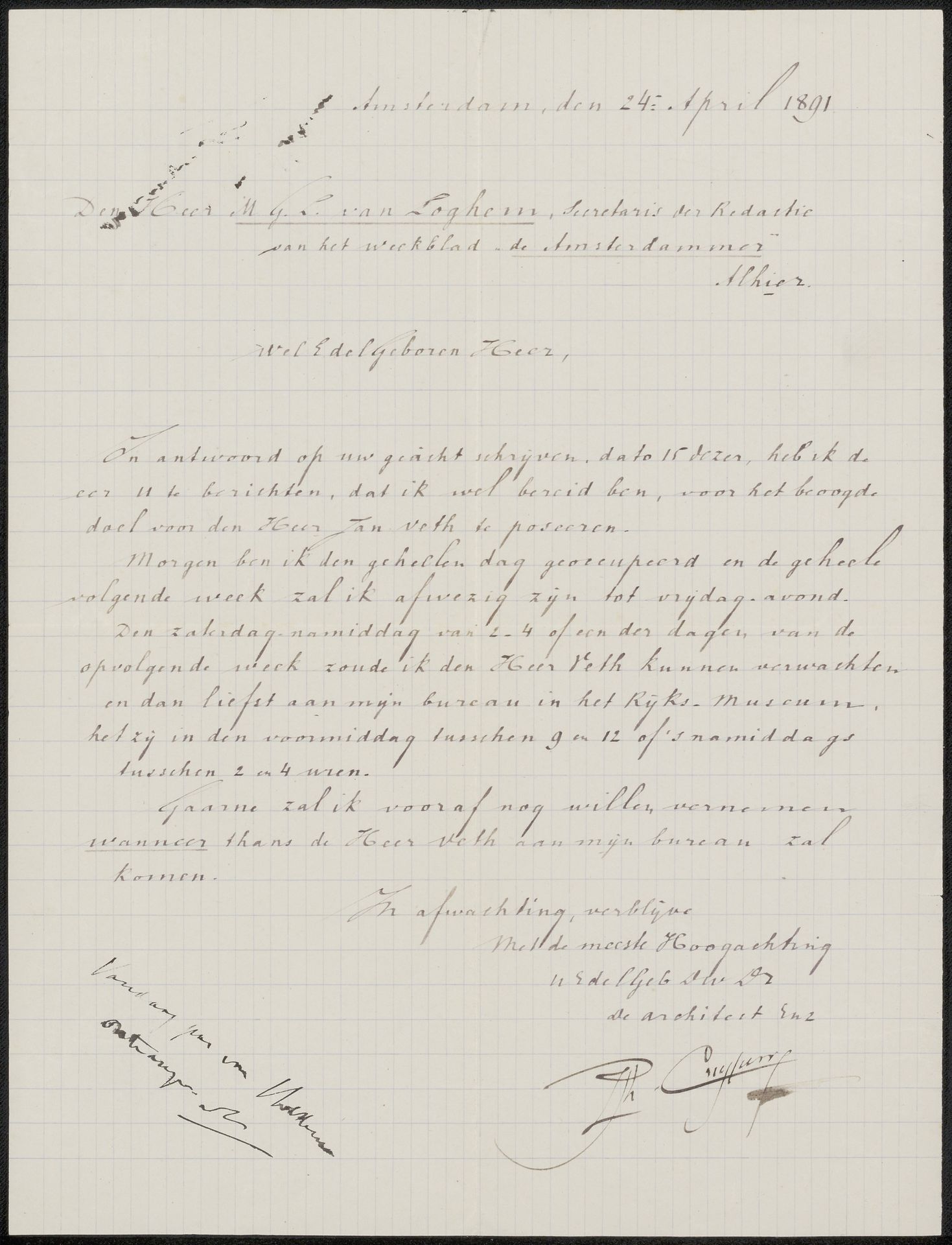 Brief aan Martinus Gesinus Lambert van Loghem by Pierre Joseph Hubert Cuypers