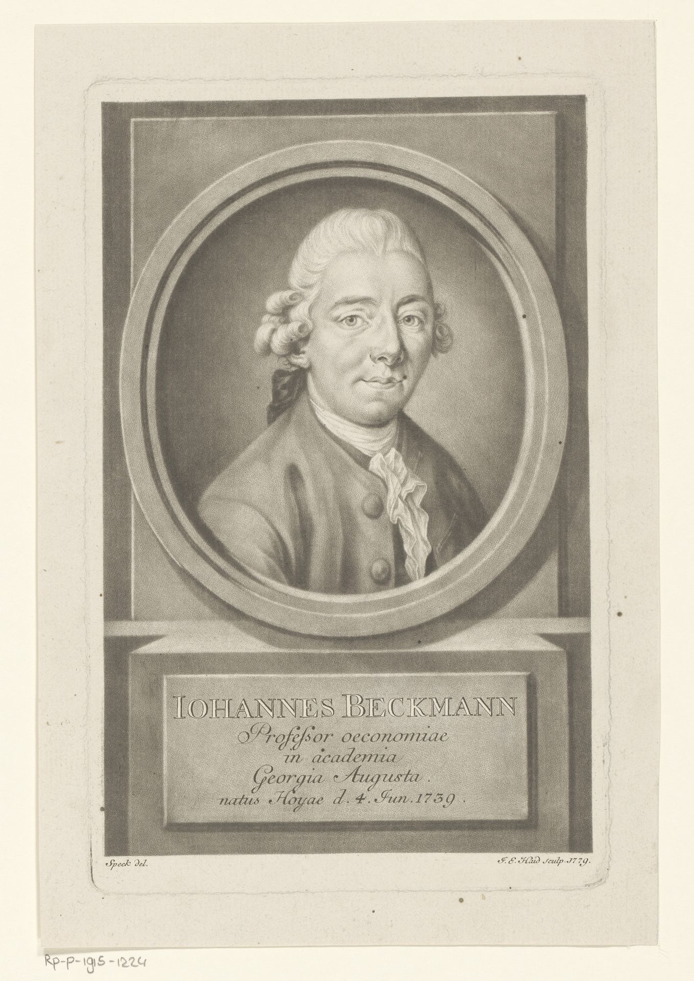 Portret van Johann Beckmann by Johann Elias Haid