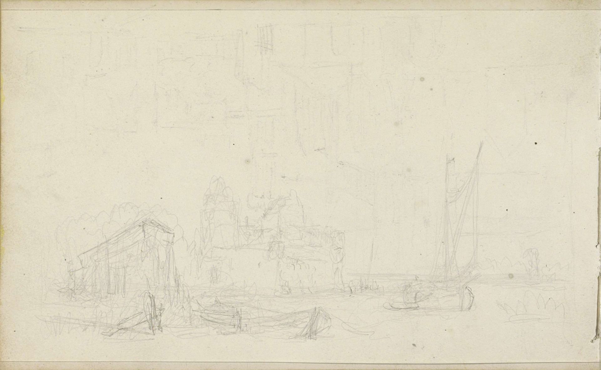 Rivierlandschap met boten by Adrianus Eversen