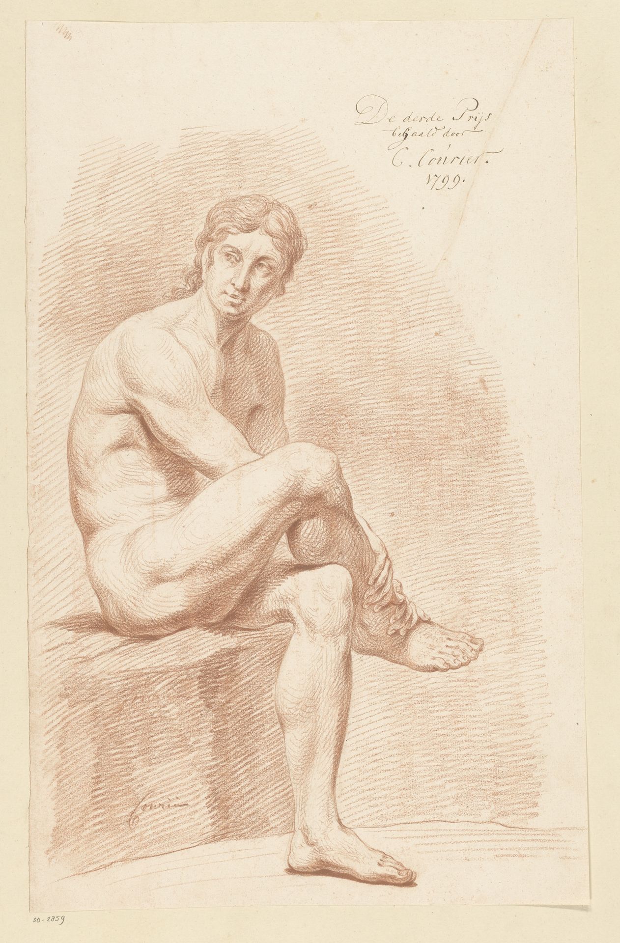 Zittend mannelijk naakt, van opzij gezien (3e prijs 1799) by C. Courier
