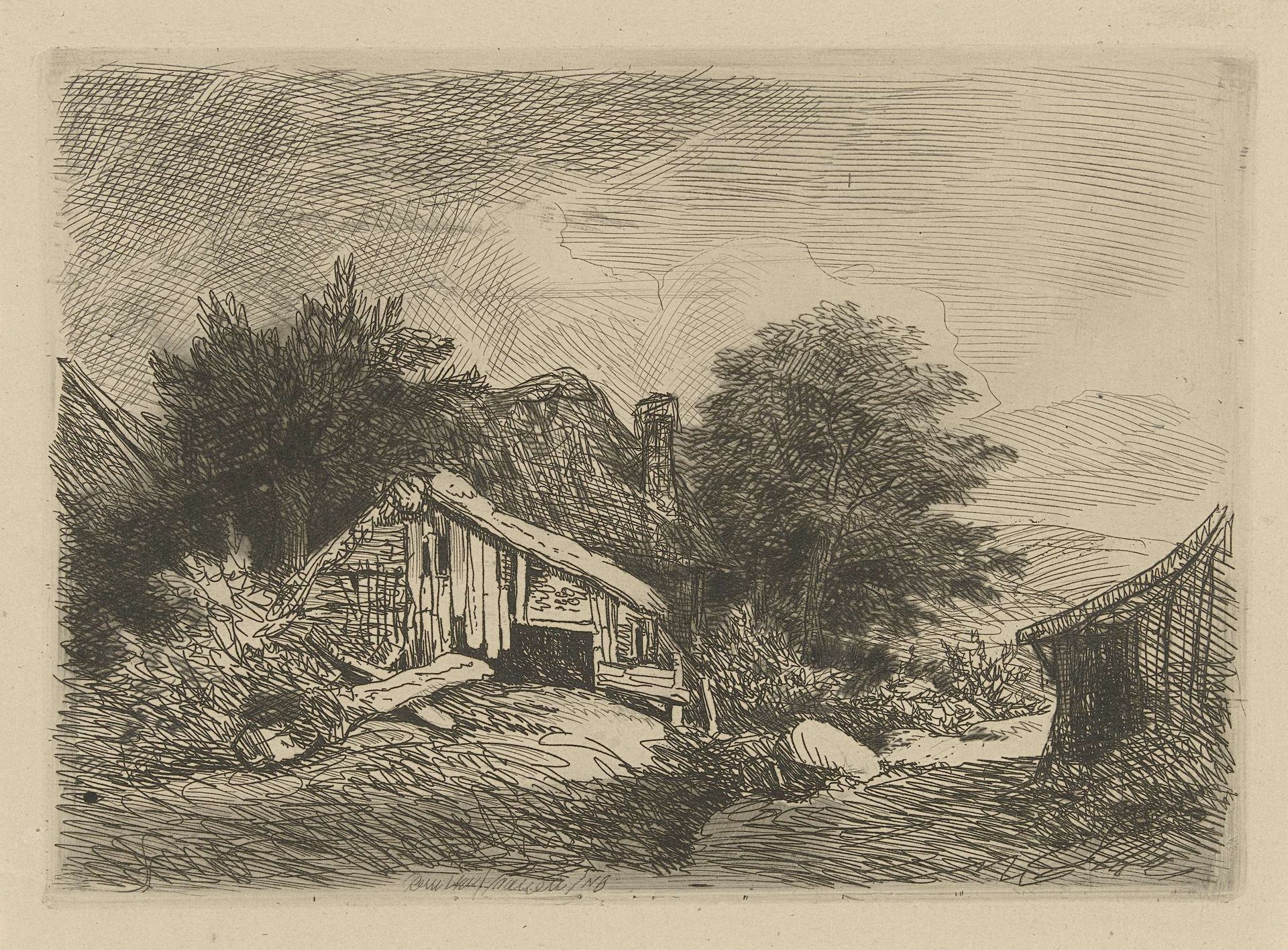 Landschap met vervallen hut by Remigius Adrianus Haanen