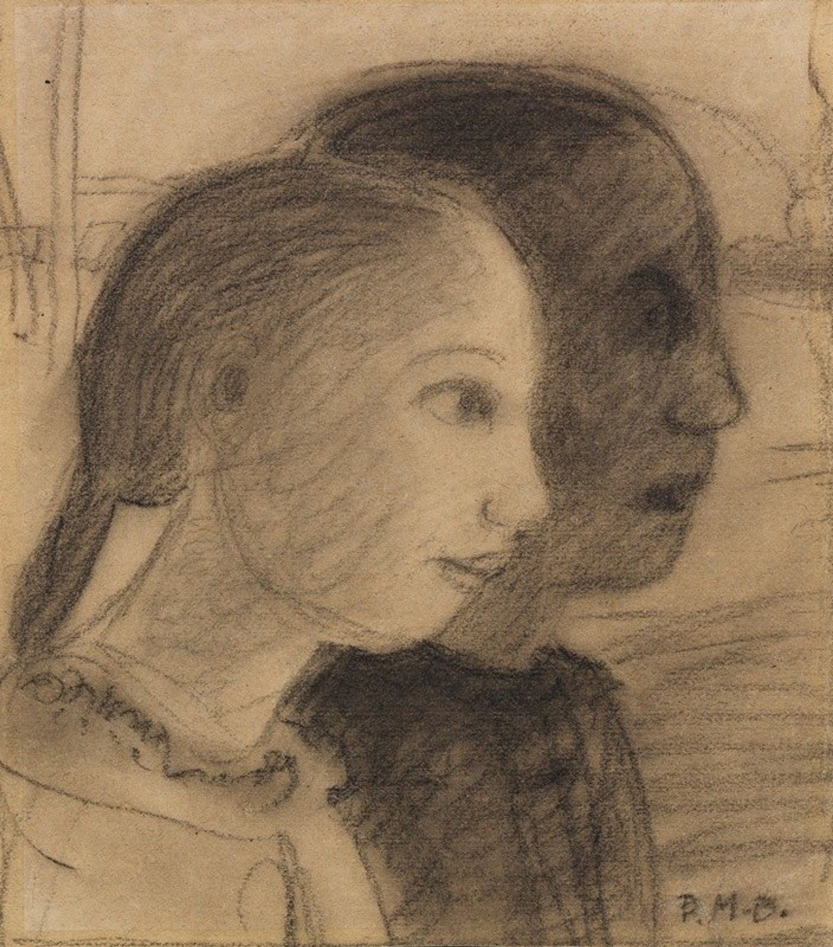 Zwei Mädchenköpfe im Profil nach rechts by Paula Modersohn-Becker