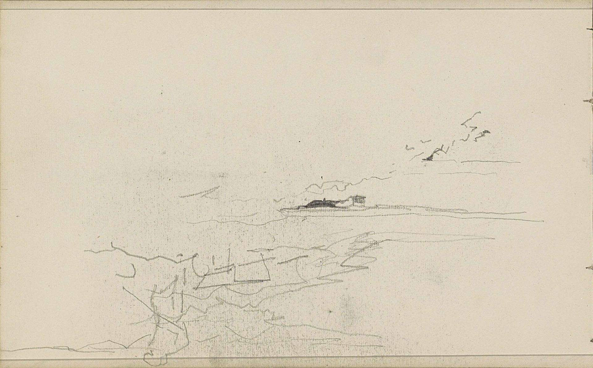 Landschap en een figuur die op het land werkt by Anton Mauve