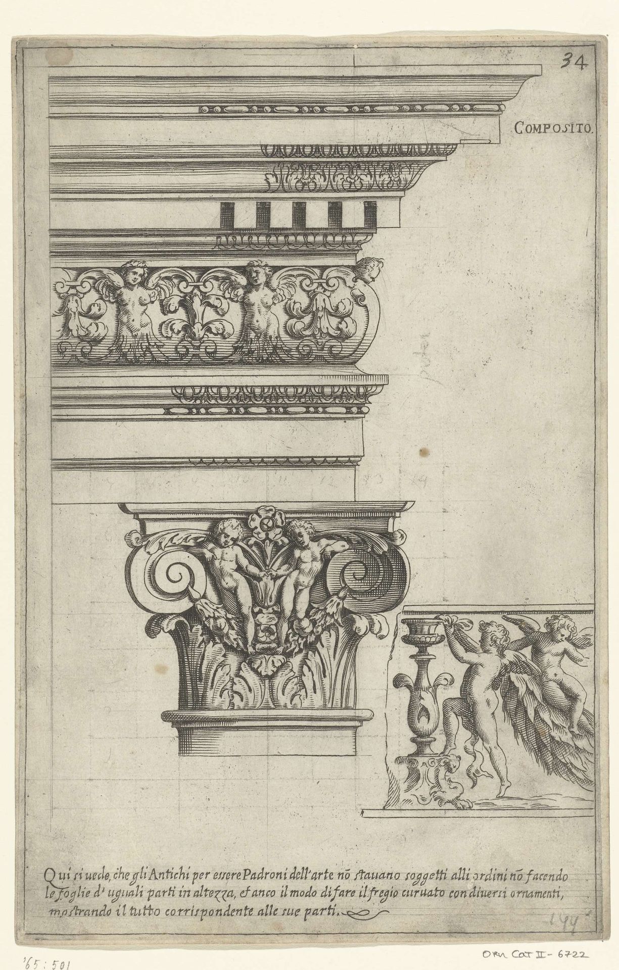 Composiethoofdgestel, kapiteel en detail van fries by Giovanni Battista Montano