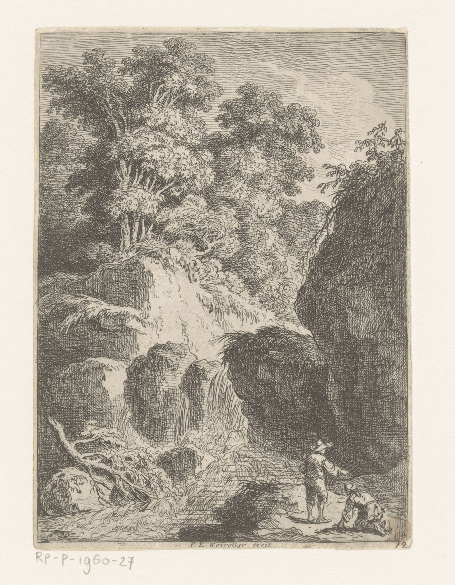Rotsachtig landschap met een waterval by Franz Edmund Weirotter