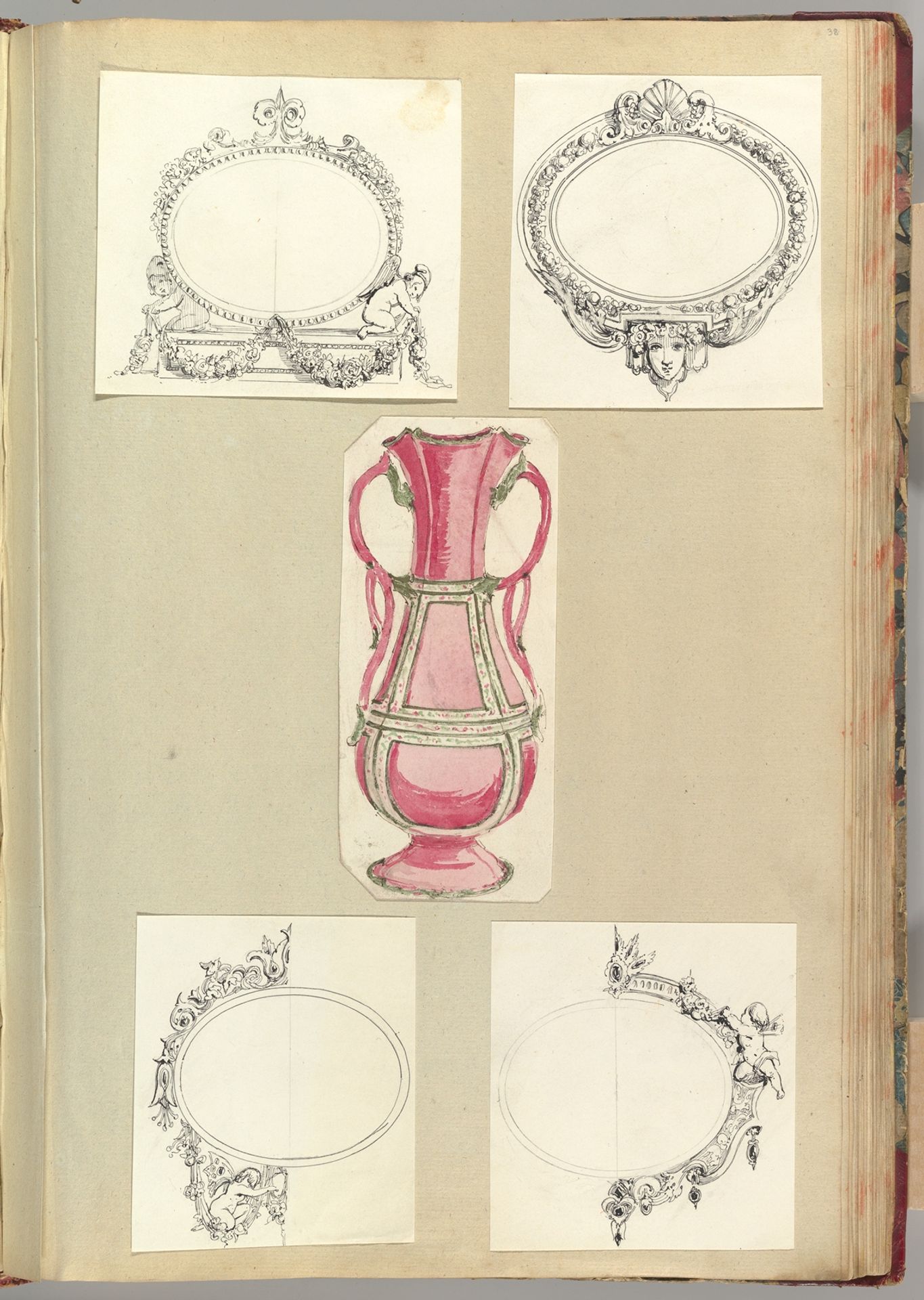 Designs for Four Mirrors and a Two Handled Vase by Alfred Henry Forrester