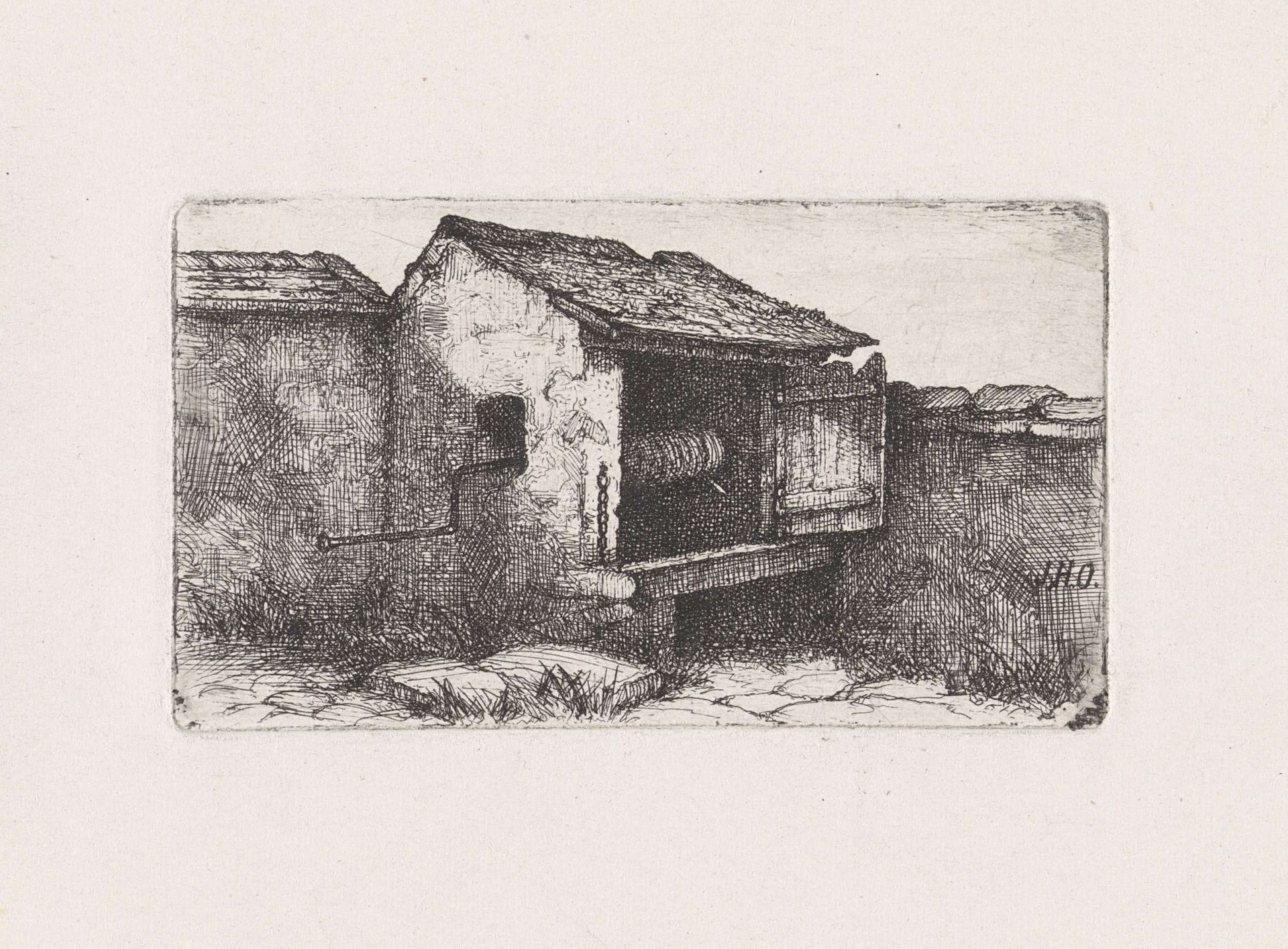Waterput bij een muur by Jacobus Hermanus Otterbeek