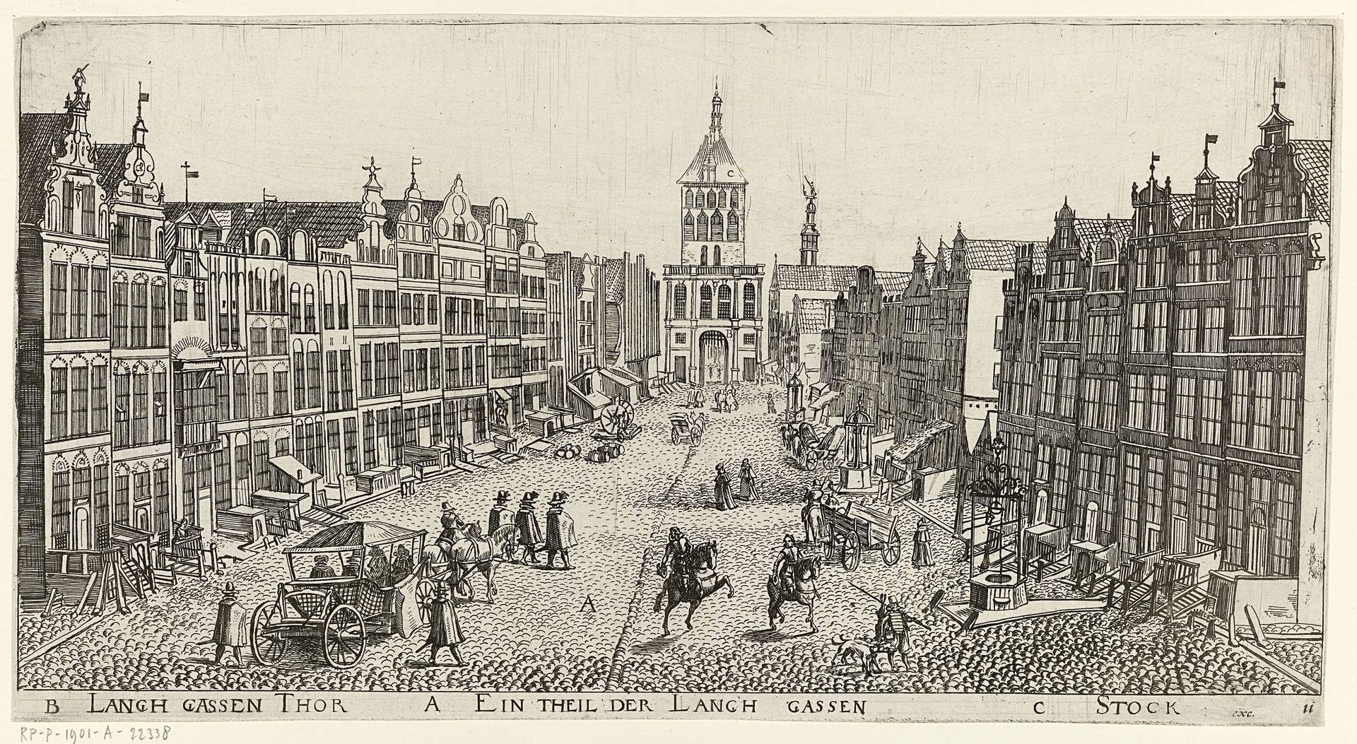 Gezicht op de Gouden Poort aan het einde van de Langstraat in Danzig by Aegidius Dickmann