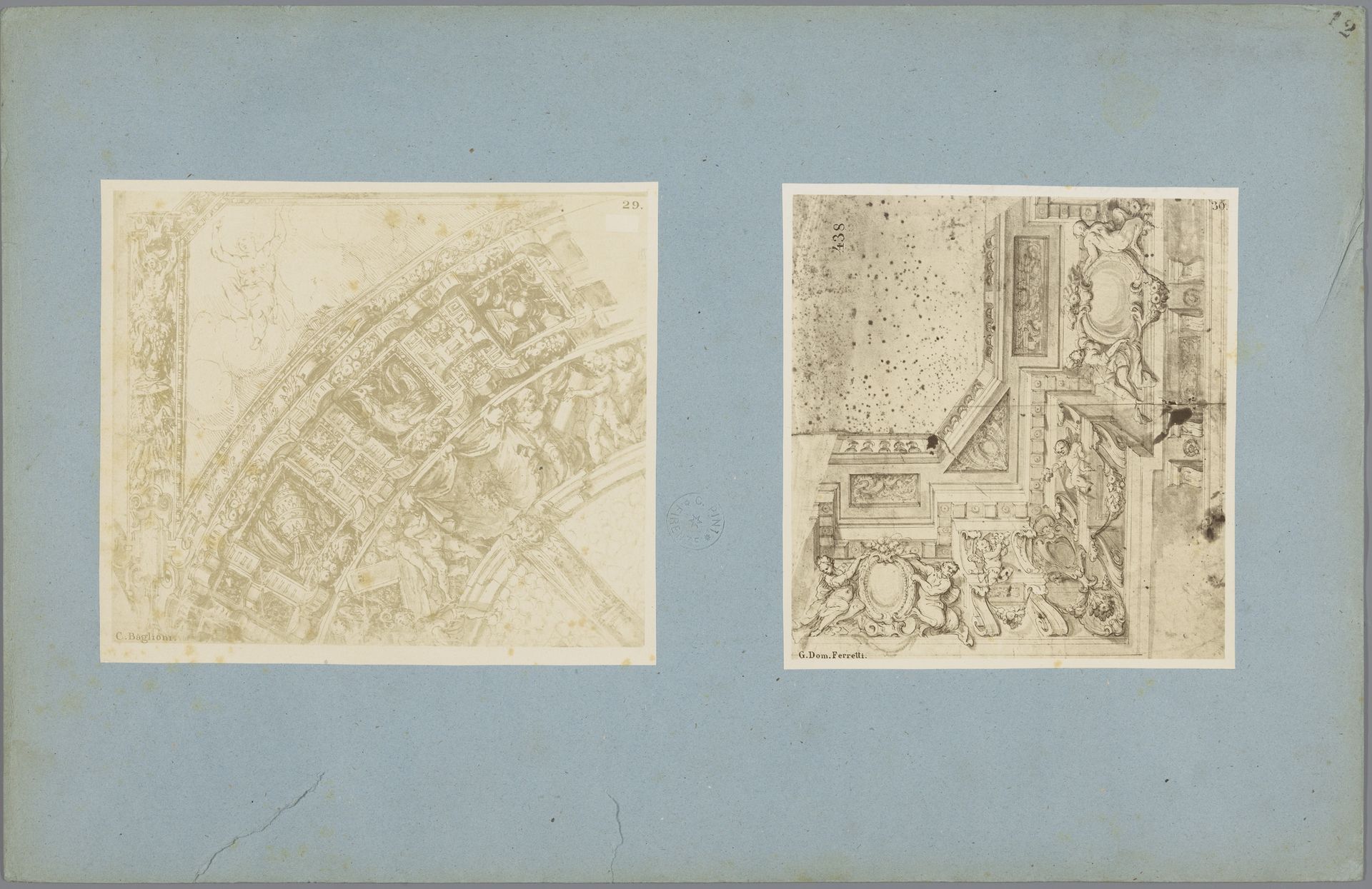 Twee fotoreproducties van studies voor fresco's van plafonds by Anonymous