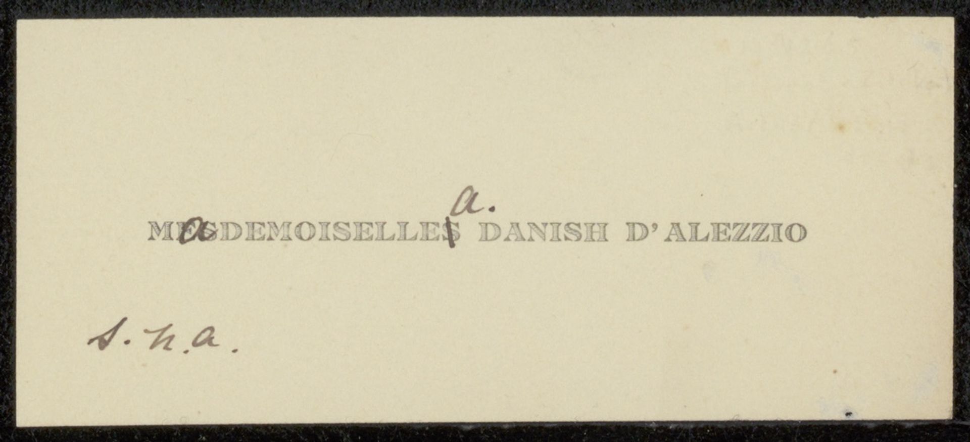 Visitekaartje aan Philip Zilcken by mevrouw A. Danish d'Alezzio