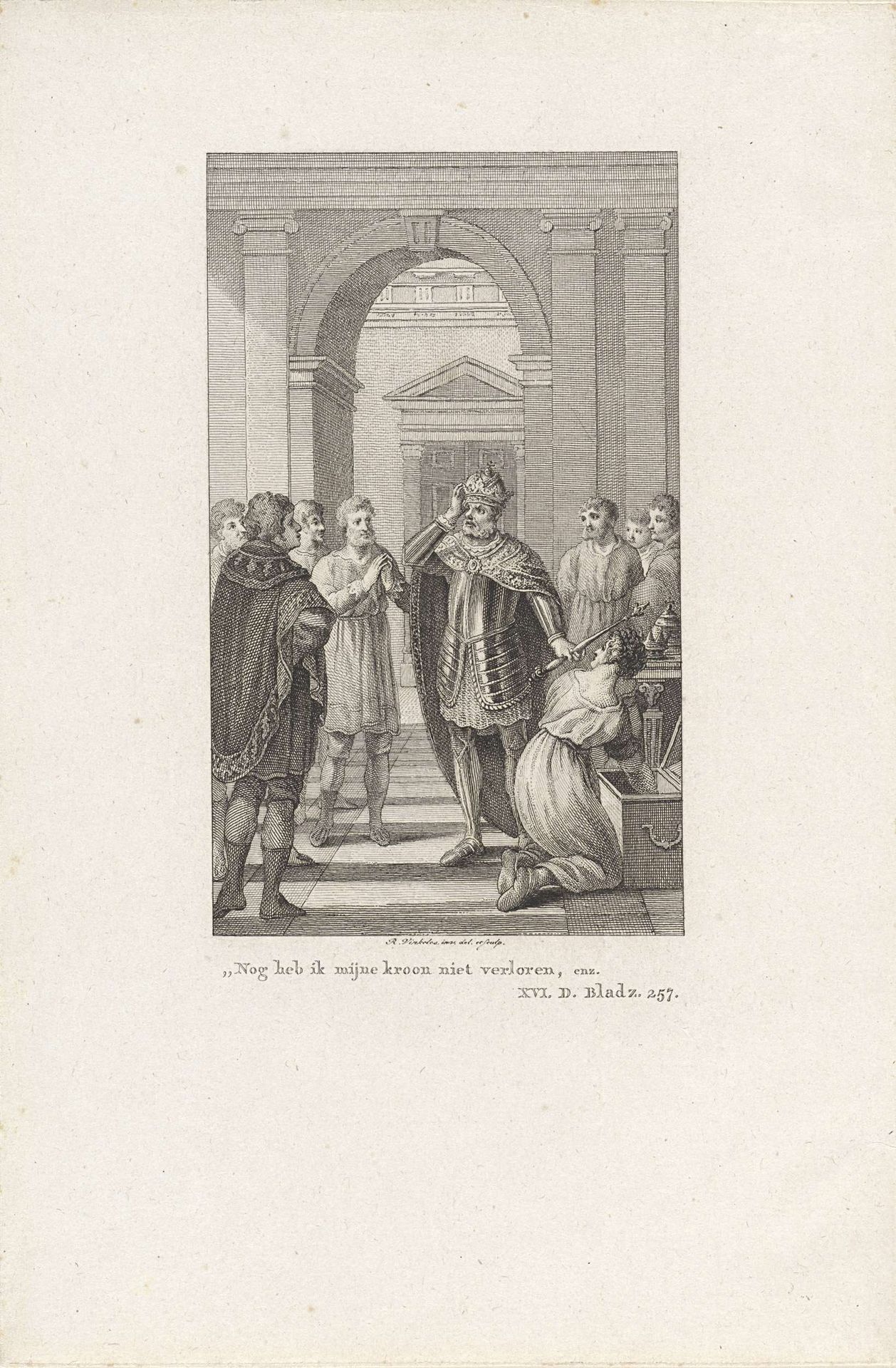 Duits keizer Frederik II grijpt naar zijn kroon by Reinier Vinkeles