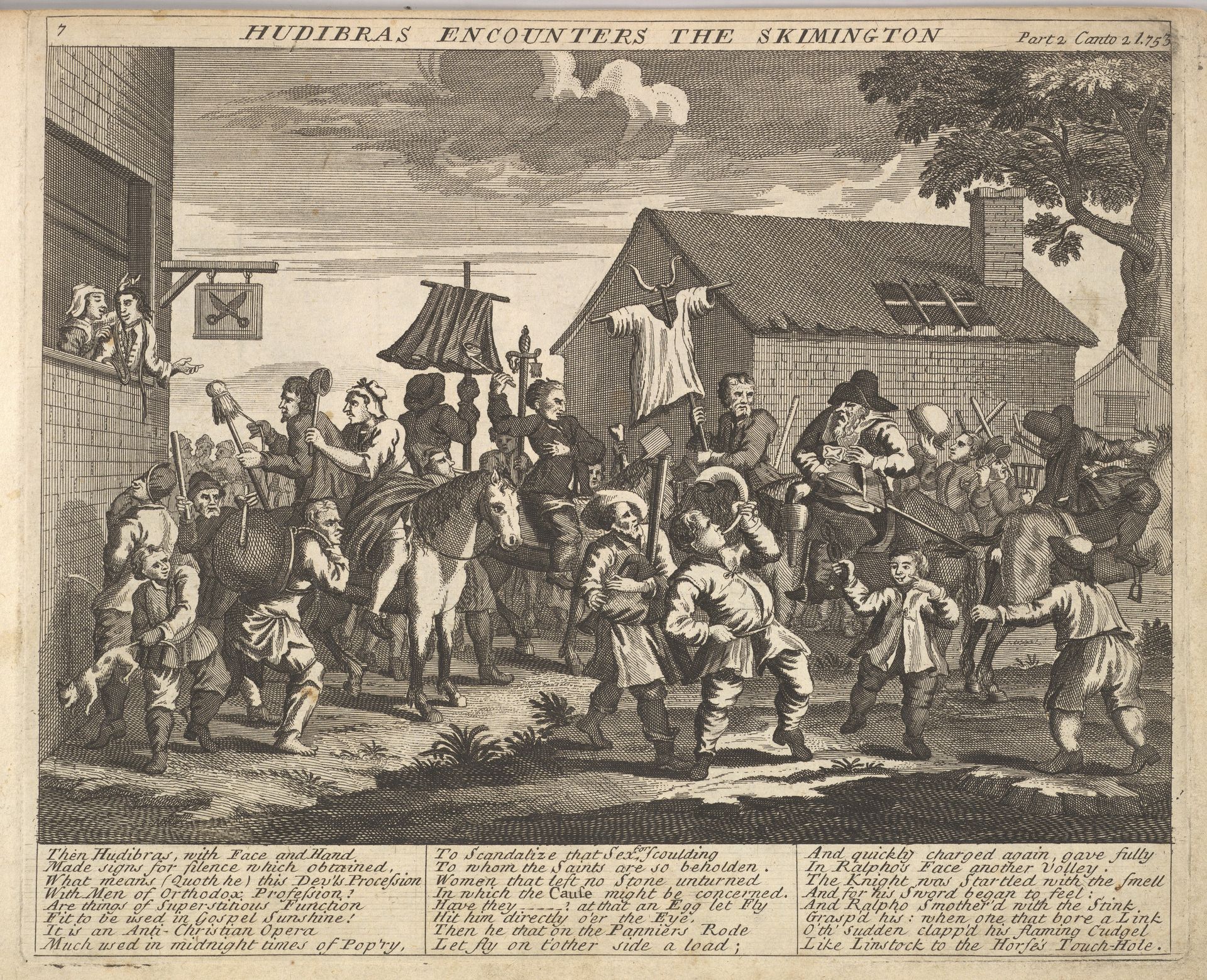 Hudibras Encounters the Skimmington (Plate 7: Illustrations to Samuel Butler's Hudibras) by William Hogarth