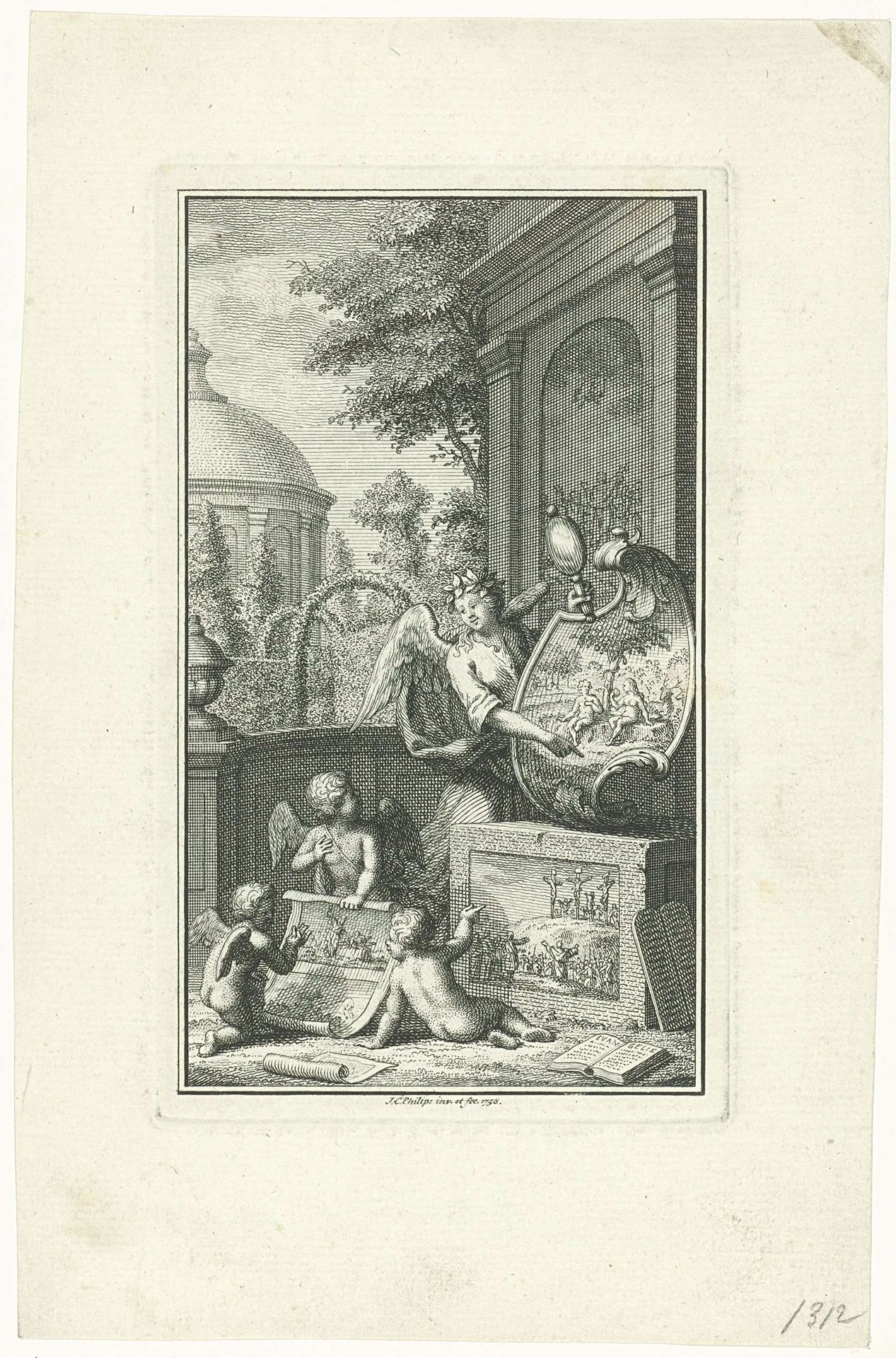 Voorzichtigheid wijst op wapenschild met de zondeval by Jan Caspar Philips